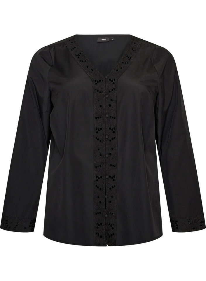 Chemisier avec broderie anglaise, Noir, Packshot image number 0