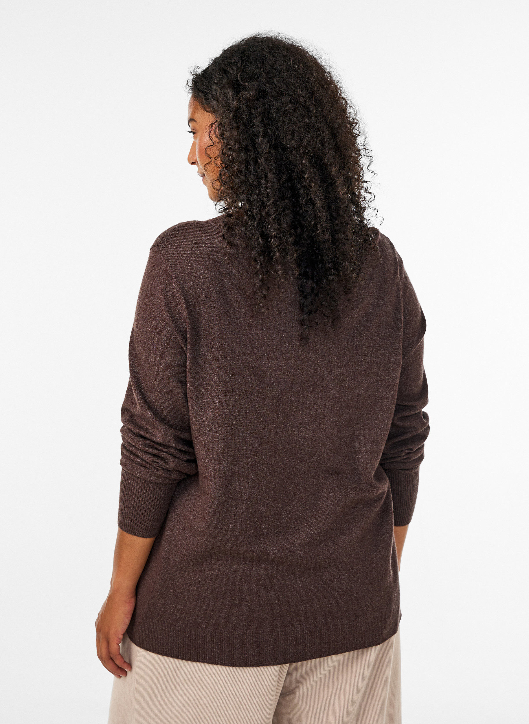 ZizziStrickbluse mit Rundhalsausschnitt, Braun, Model image number 2