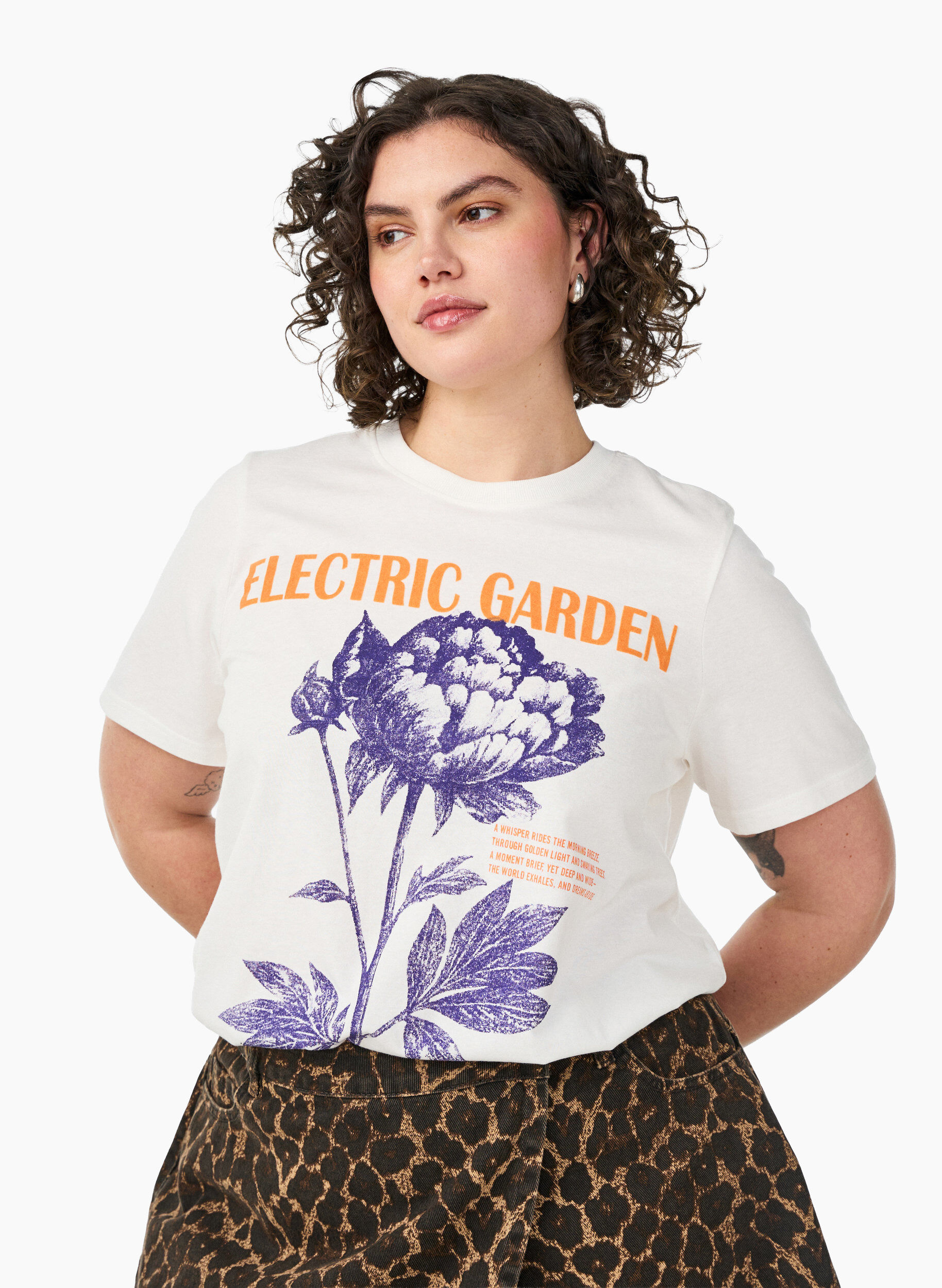 T-shirt en coton avec imprim&eacute;, Blanc, Model