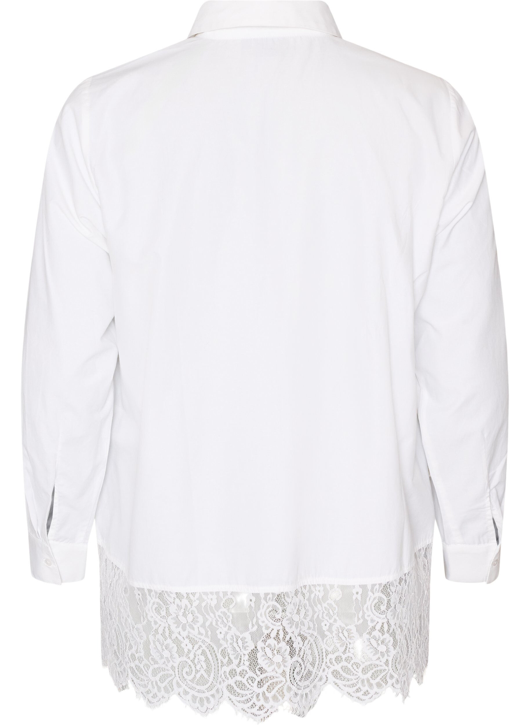 ZizziChemise ample avec une large bordure en dentelle, Blanc, Packshot image number 1