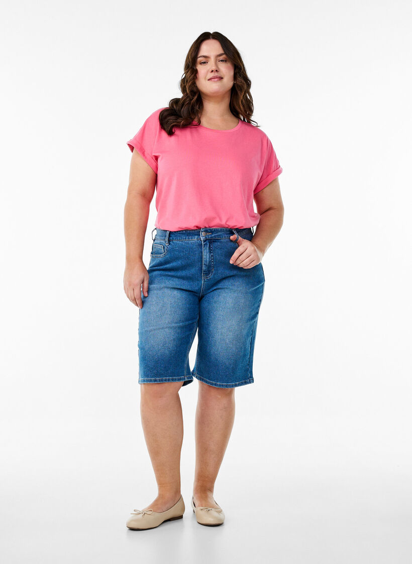 Kurz&auml;rmeliges T-Shirt aus Baumwollmischgewebe, Pink, Model image number 1