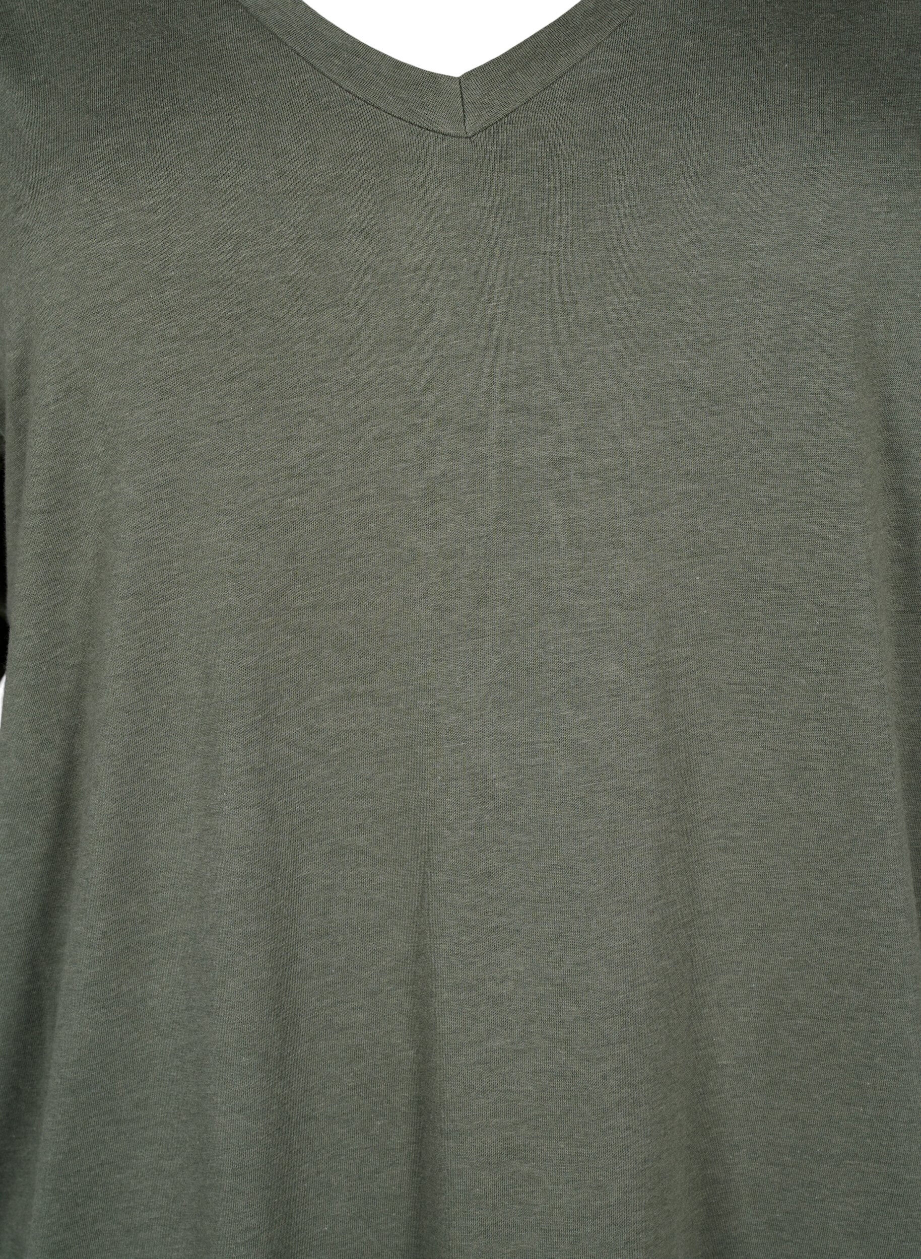 Zizzi Einfarbiges Oversize T-Shirt mit V-Ausschnitt, Gr&uuml;n, Packshot image number 2