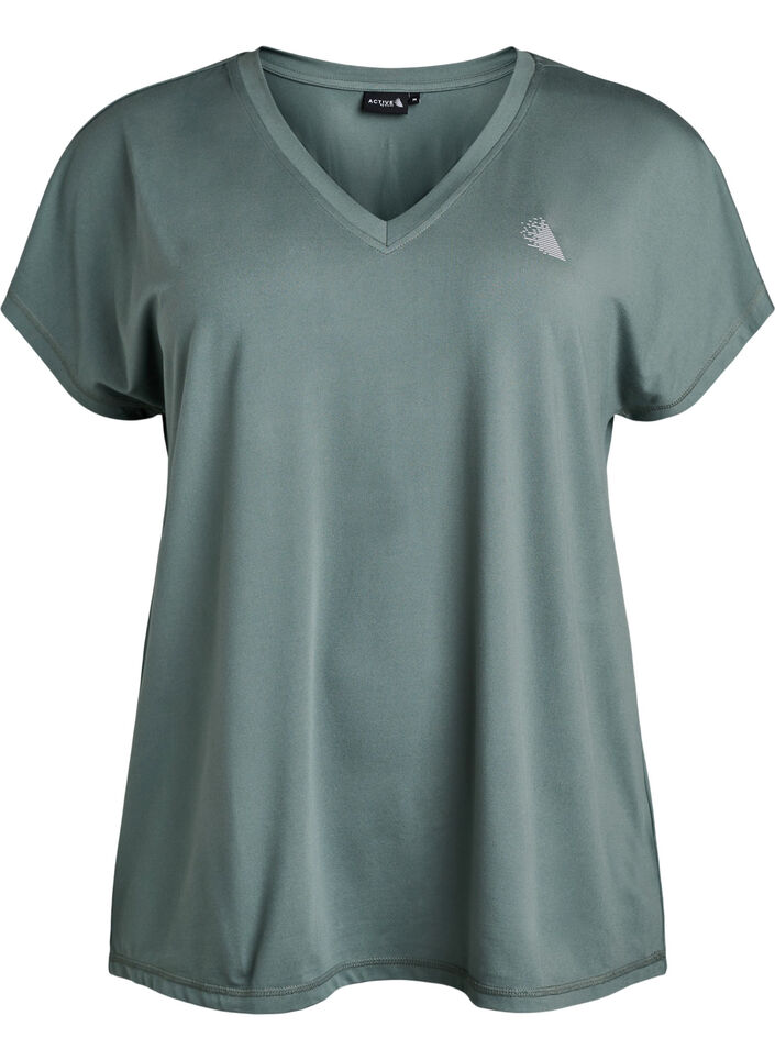 T-shirt de sport ample avec col en v, Vert clair, Packshot image number 0