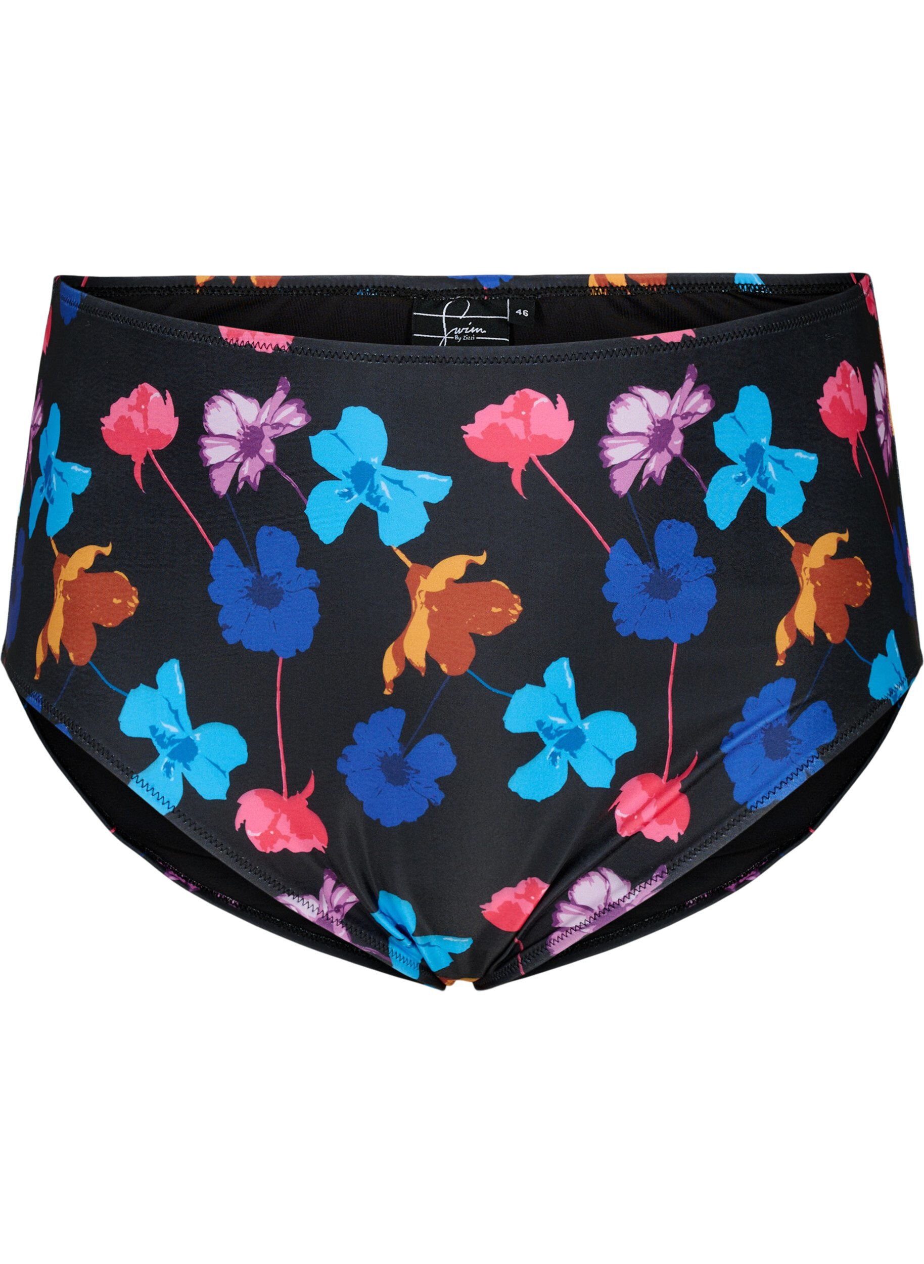 Zizzi Bikinihose mit Aufdruck und hoher Taille, Schwarz, Packshot image number 0
