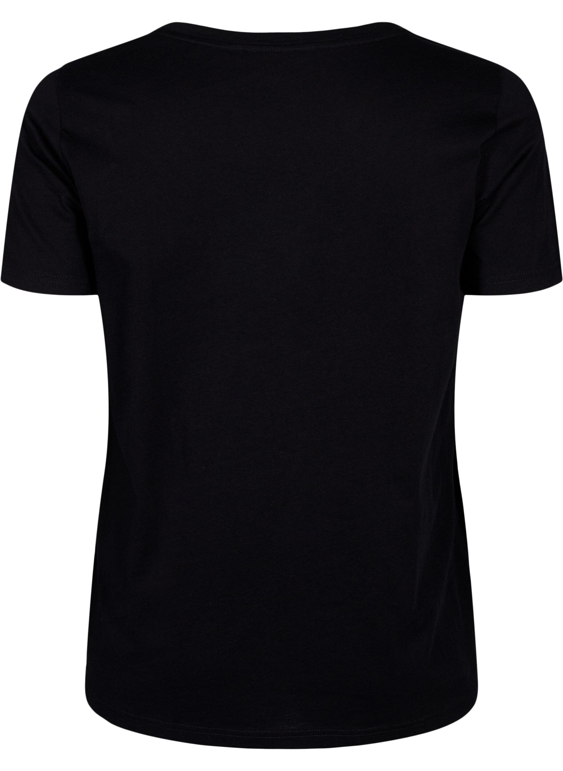 Zizzi Baumwoll-T-Shirt mit Motiv, Black w. Flower, Packshot image number 1