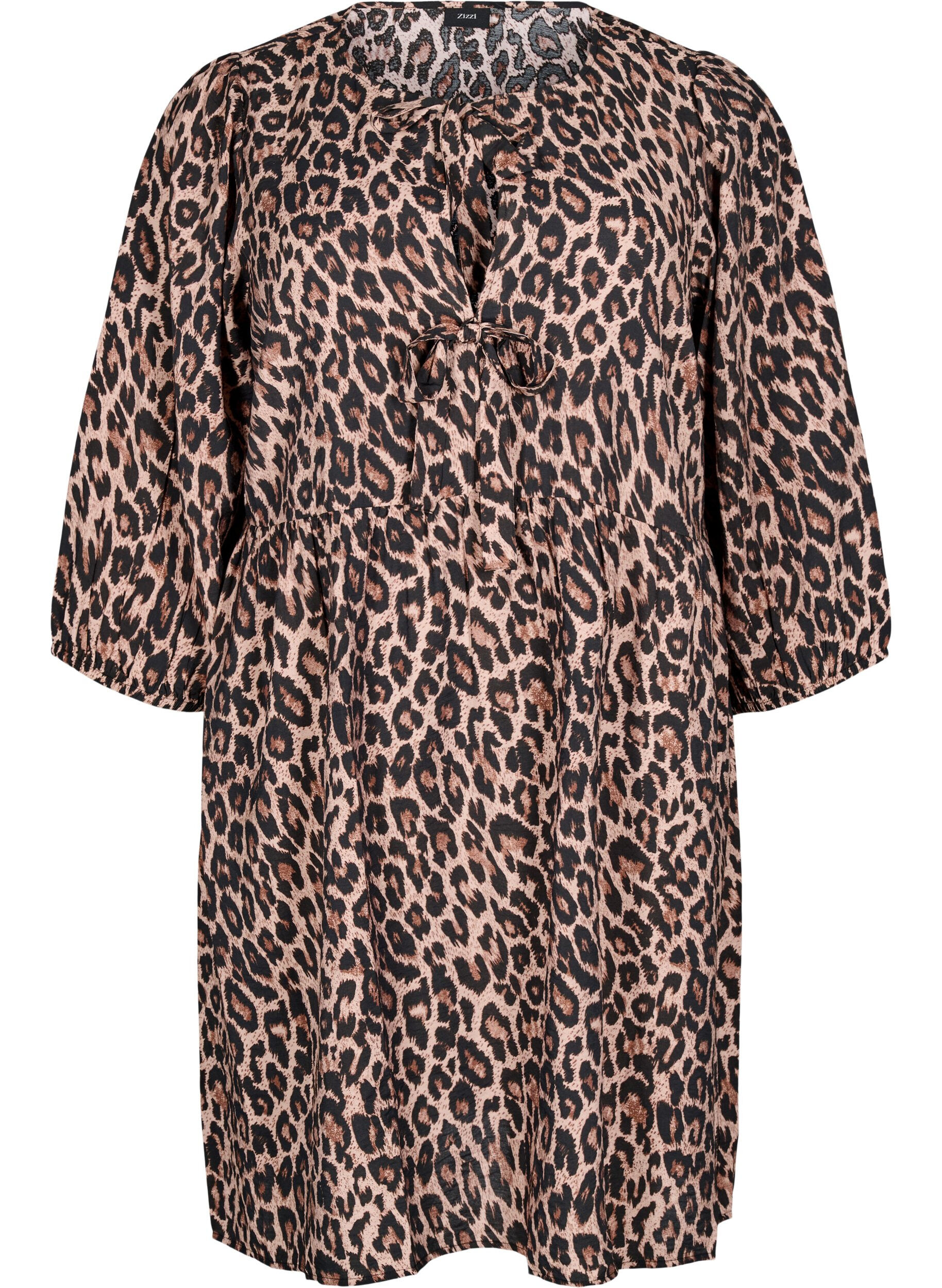 Zizzi Kleid mit Schleifen und 3/4-&Auml;rmeln, LEO AOP, Packshot image number 0