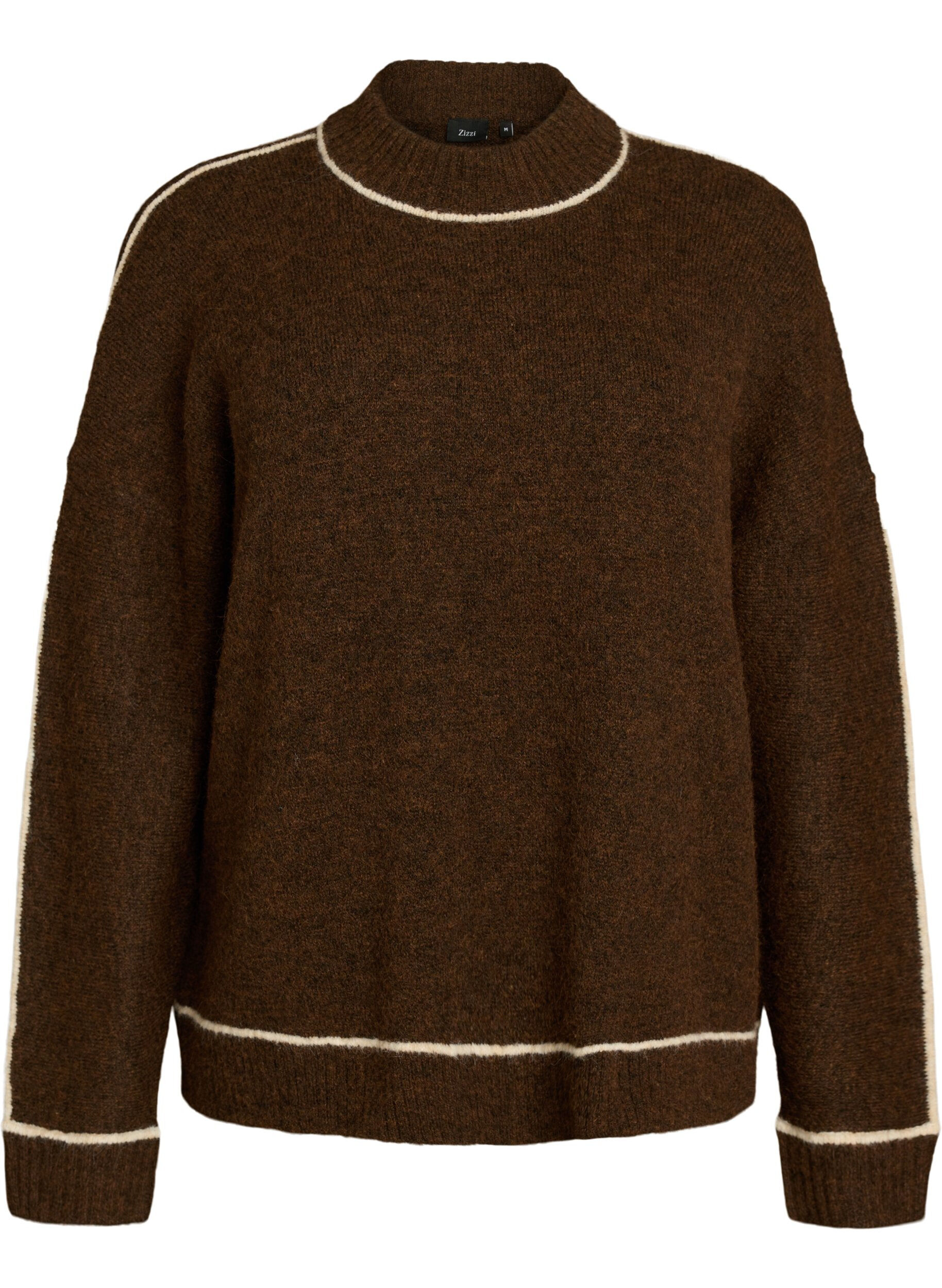 Pull en maille &agrave; col roul&eacute; et rayures contrastantes