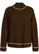 Pull en maille &agrave; col roul&eacute; et rayures contrastantes, Marron, Packshot image number 0