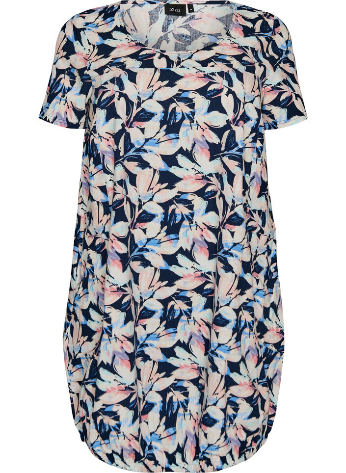 Robe en coton &agrave; manches courtes avec imprim&eacute;, Bleu, Packshot image number 0