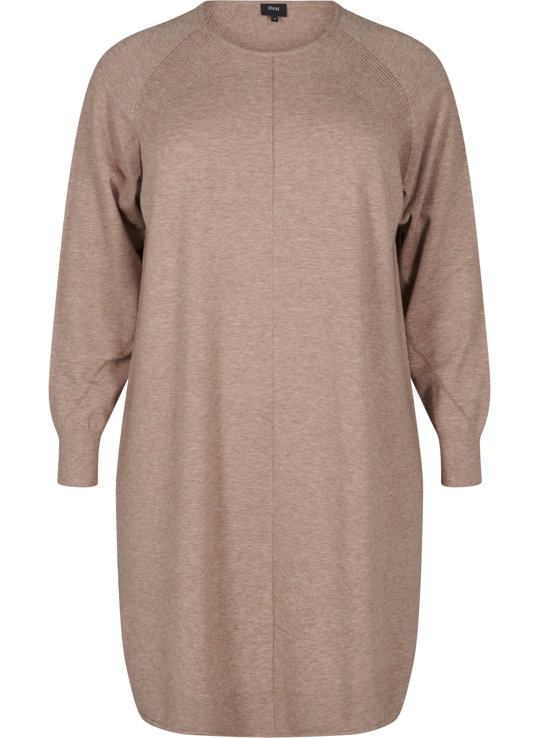 Zizzi Strickkleid mit Rundhalsausschnitt und Strickmuster, Fossil Mel., Packshot image number 0