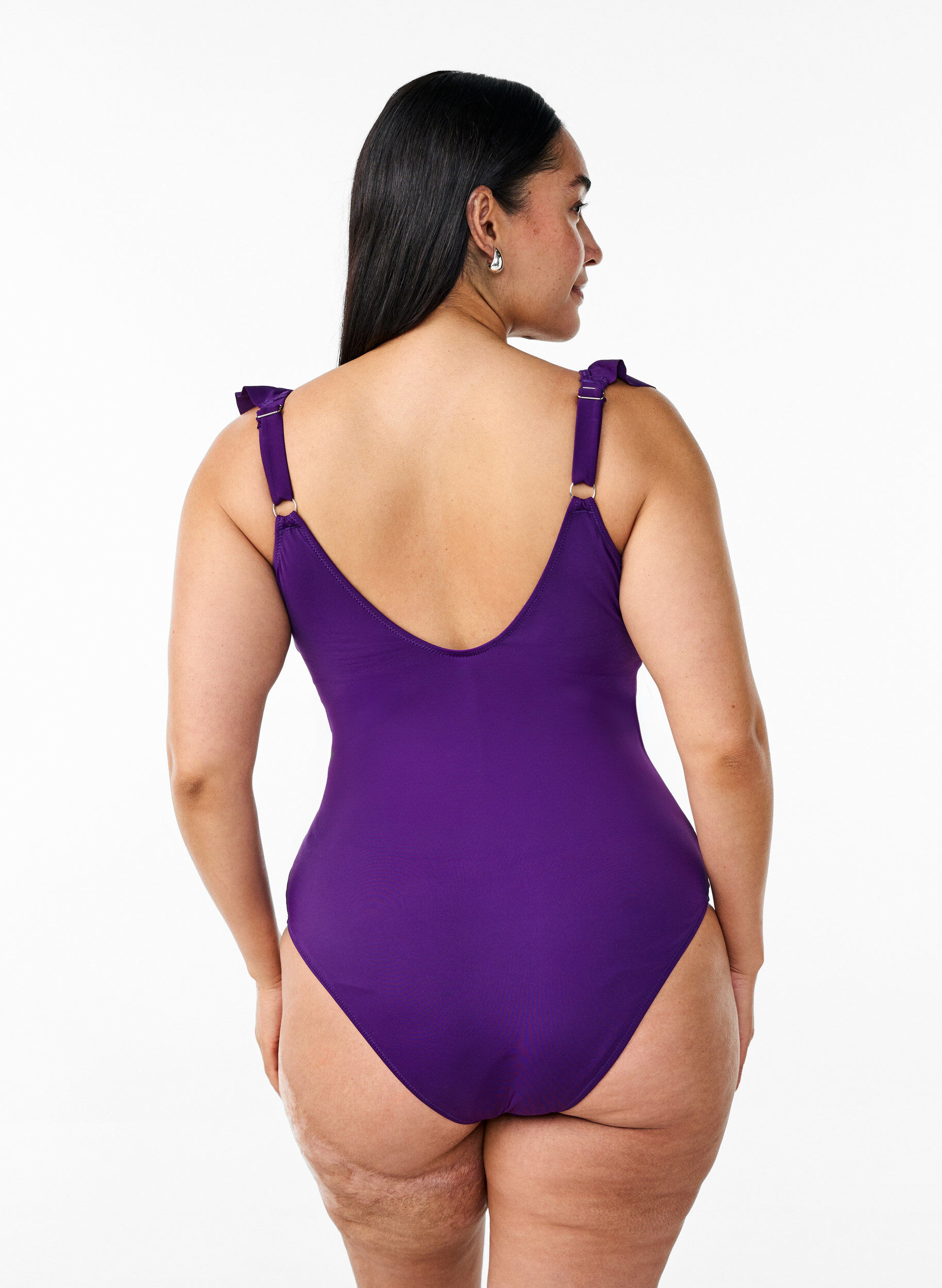 Zizzi Maillot de bain avec volants et coussinets amovibles, Violet, Model image number 1
