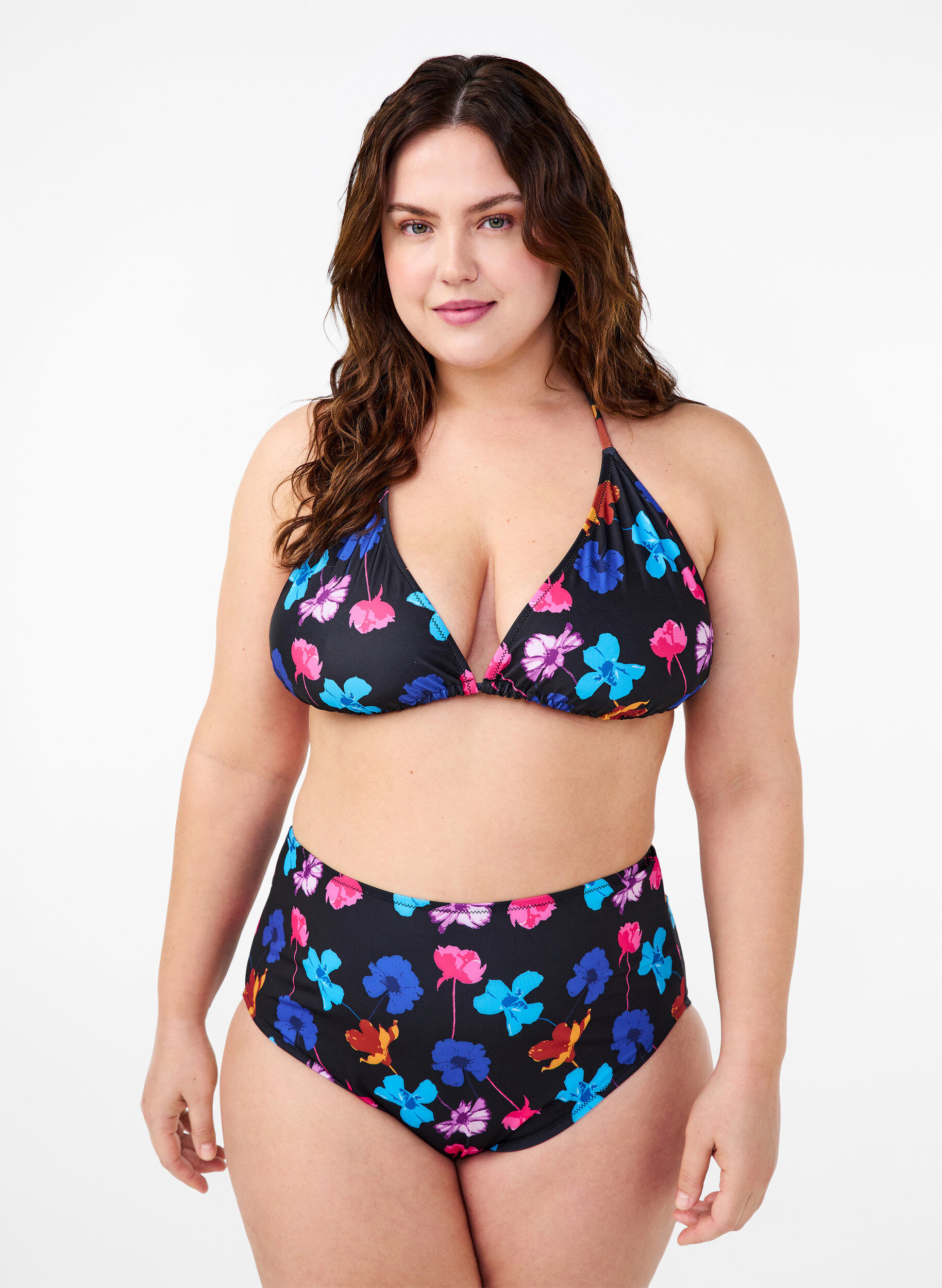 Zizzi Bikinihose mit Aufdruck und hoher Taille, Schwarz, Model image number 0
