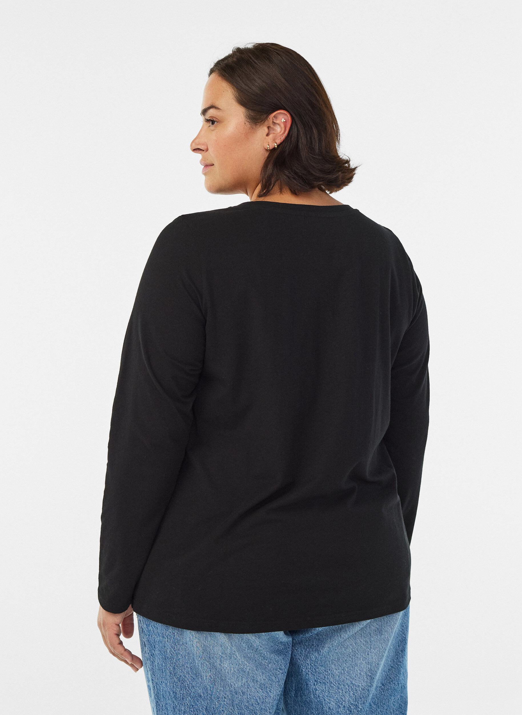ZizziBasic Bluse aus Jersey mit langen &Auml;rmeln, Schwarz, Model image number 2