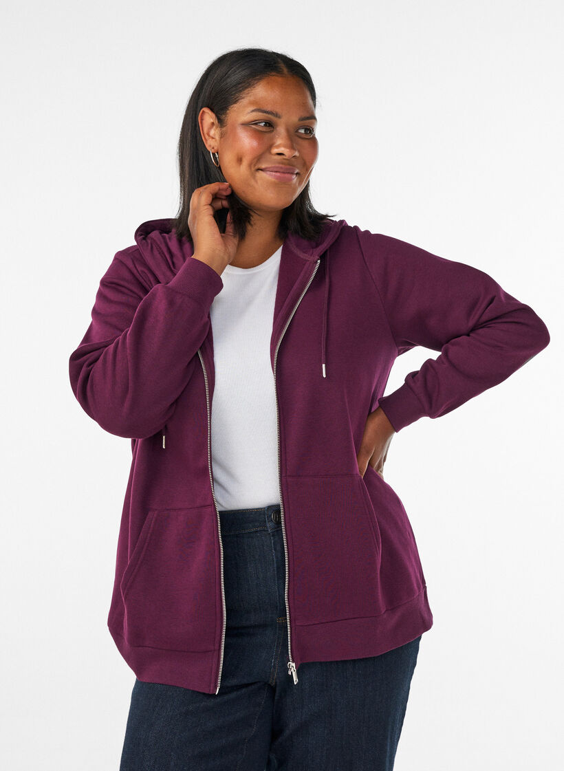 Kapuzensweatshirt mit Rei&szlig;verschluss und Taschen, Lila, Model image number 0