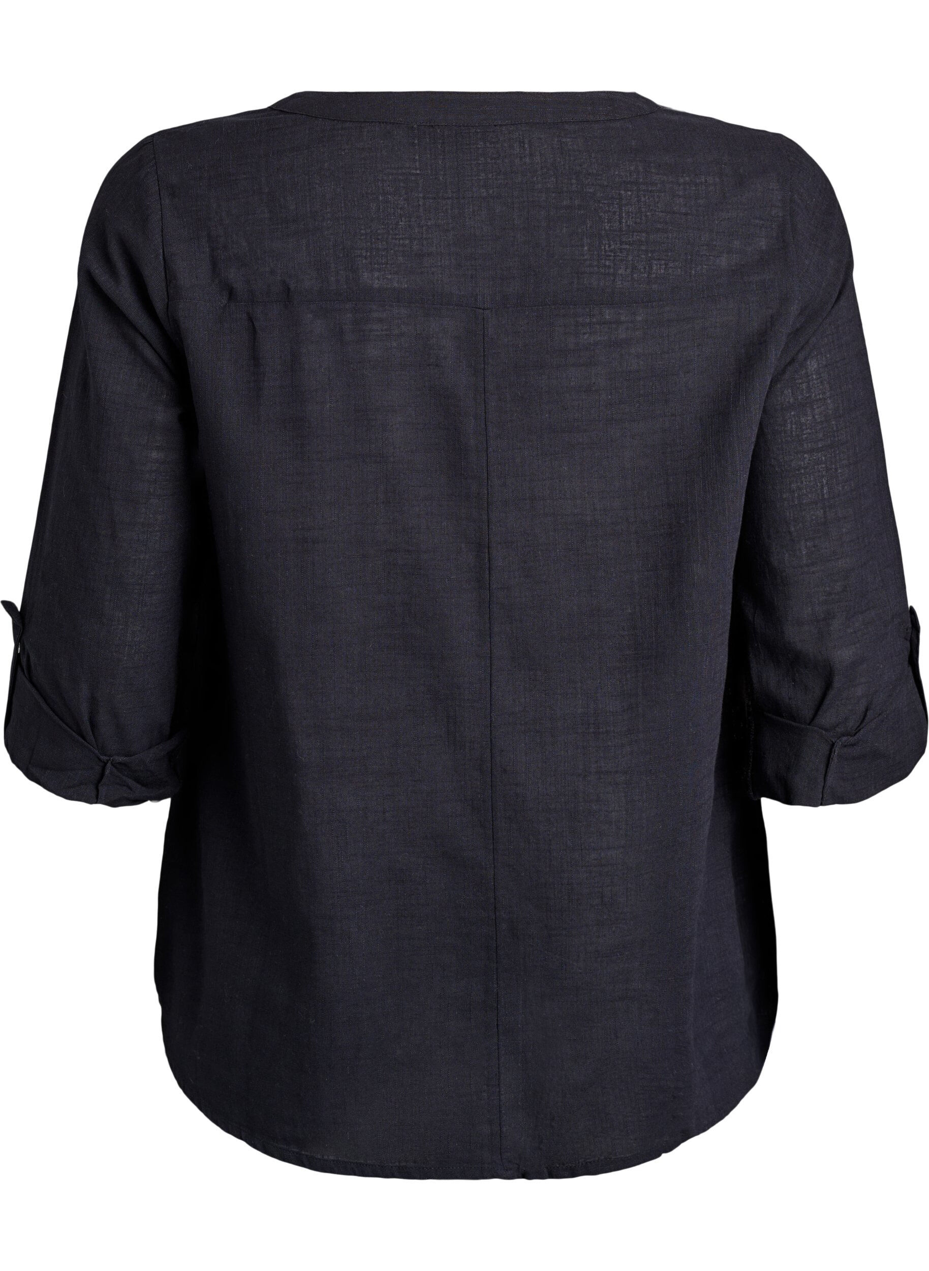 ZizziHemdbluse aus Baumwolle mit V-Ausschnitt, Schwarz, Packshot image number 1