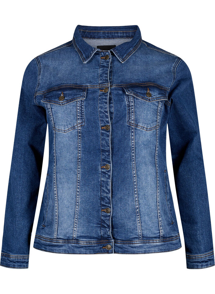 Kurze Denimjacke aus Baumwolle, Blue denim, Packshot image number 0
