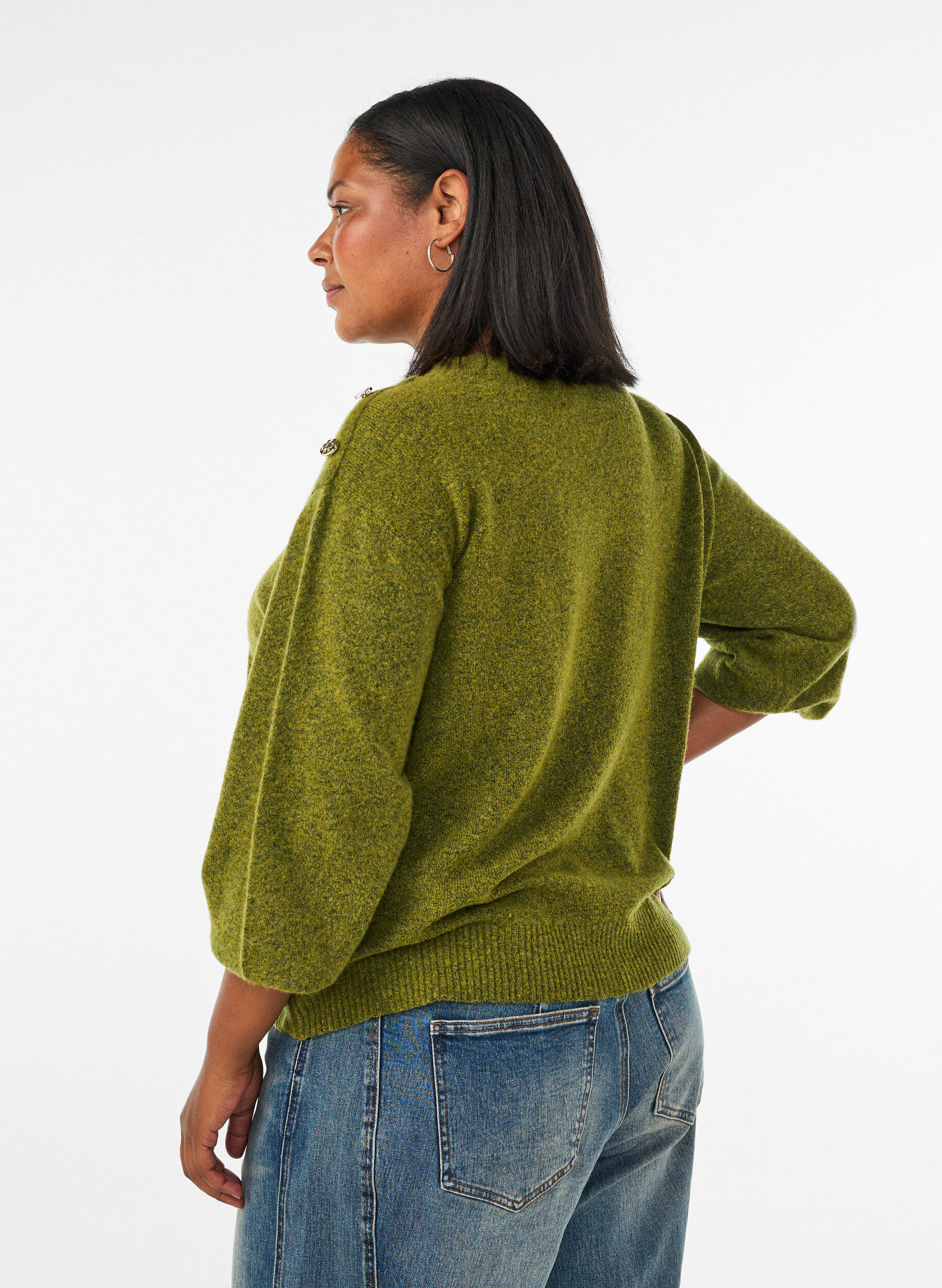 ZizziStrickbluse mit Knopfleiste, Gr&uuml;n, Model image number 2