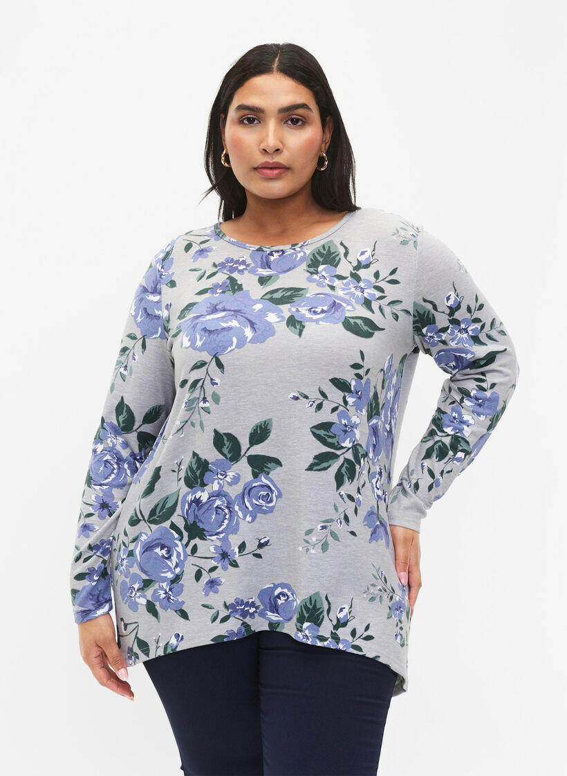  Bluse mit Blumenmuster und langen &Auml;rmeln, Blau, Model image number 0