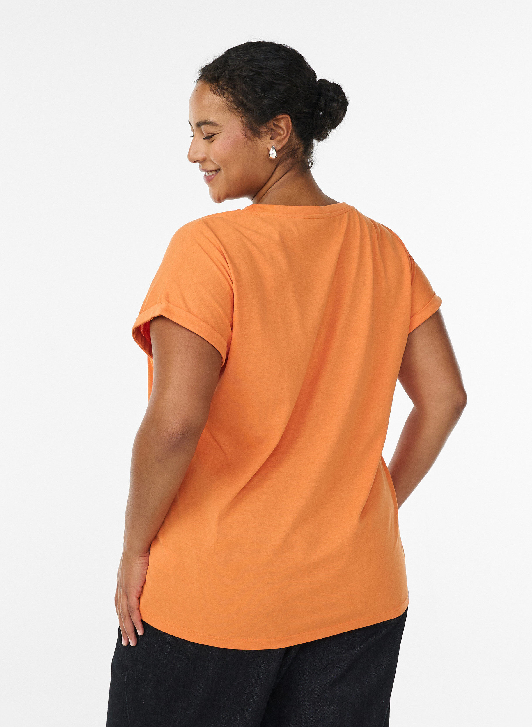 ZizziT-shirt &agrave; manches courtes en coton m&eacute;lang&eacute;, Orange, Model image number 2