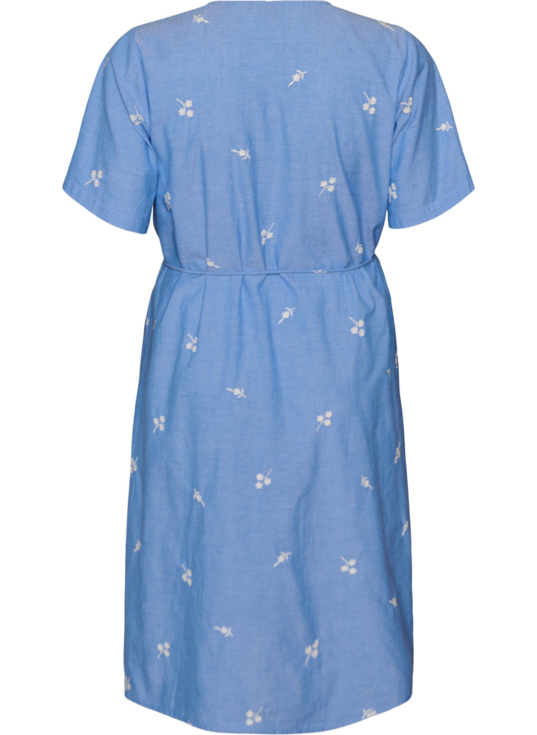 ZizziHemdblusenkleid aus Baumwolle mit gestickten Blumen, Blau, Packshot image number 1