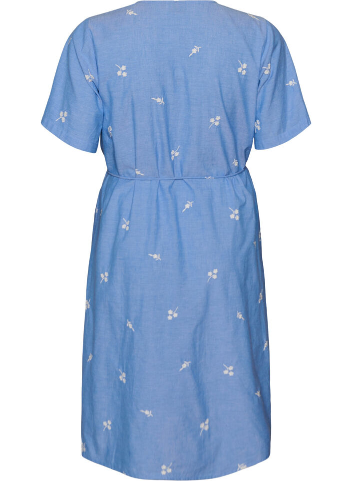 Hemdblusenkleid aus Baumwolle mit gestickten Blumen, Blau, Packshot image number 1