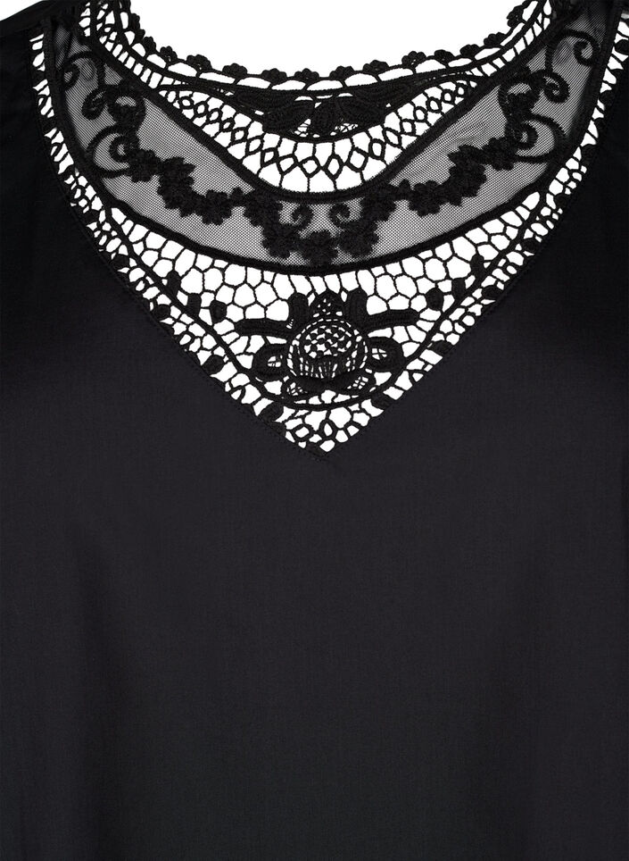 Chemisier à manches courtes avec détails en dentelle, Black, Packshot image number 2