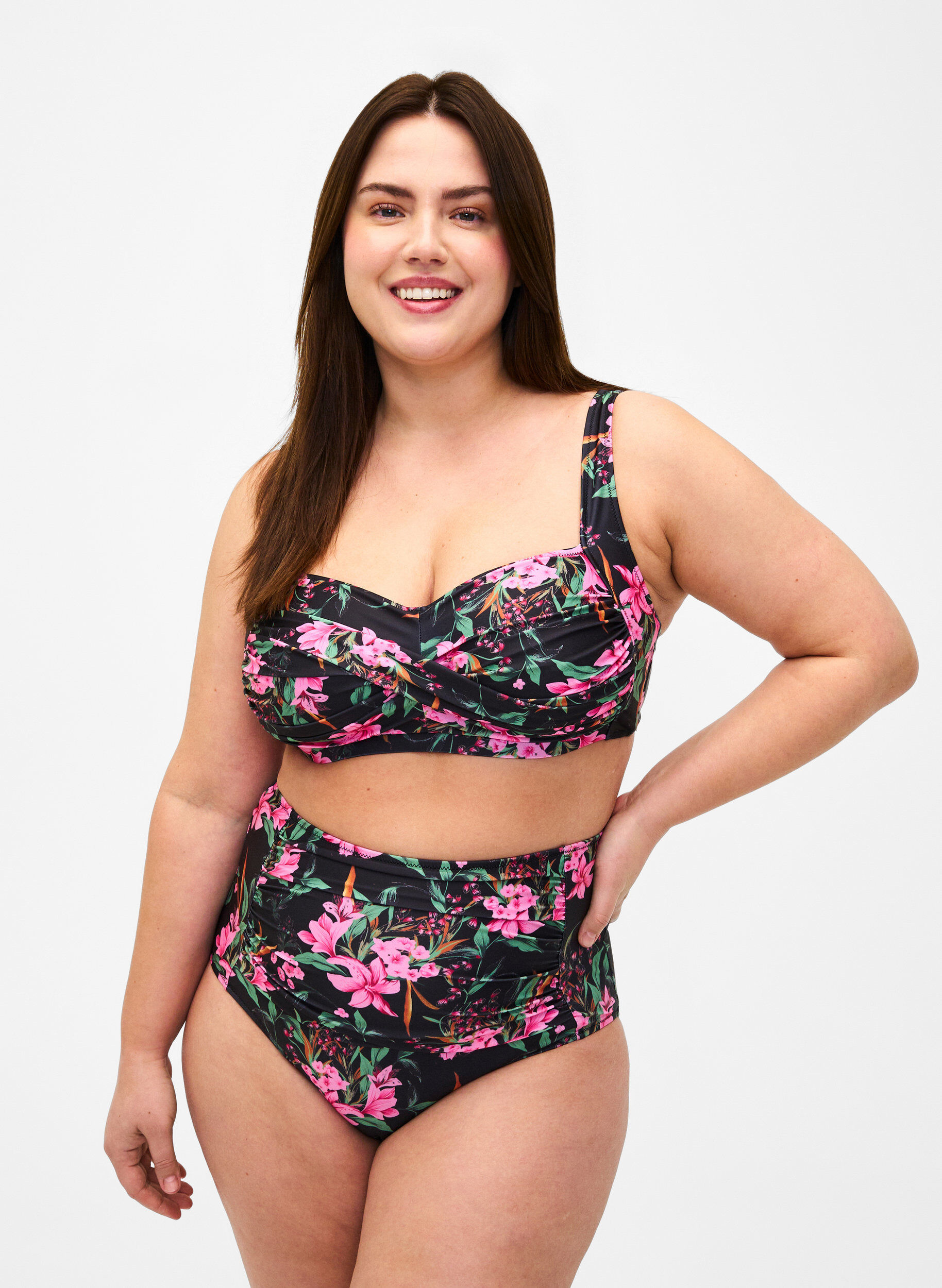 Zizzi Extra hoch taillierte Bikini-Hose mit Print, Pink, Model image number 0