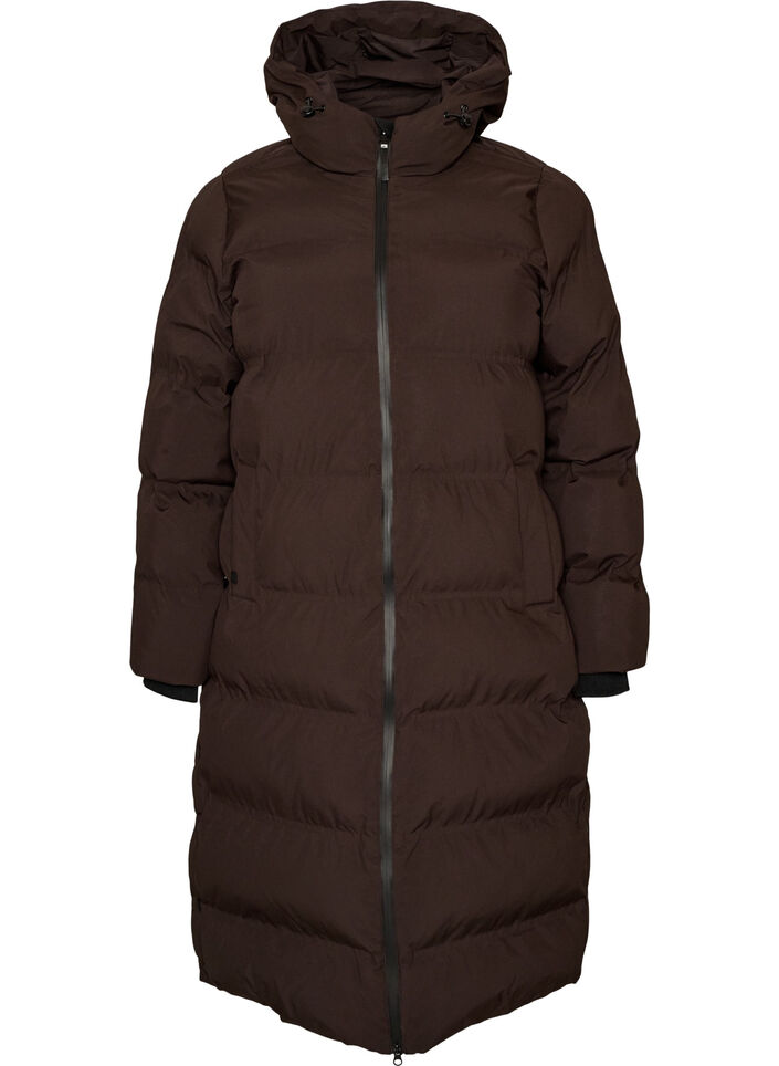 Langer Winter-Steppmantel mit Kapuze, Braun, Packshot image number 0