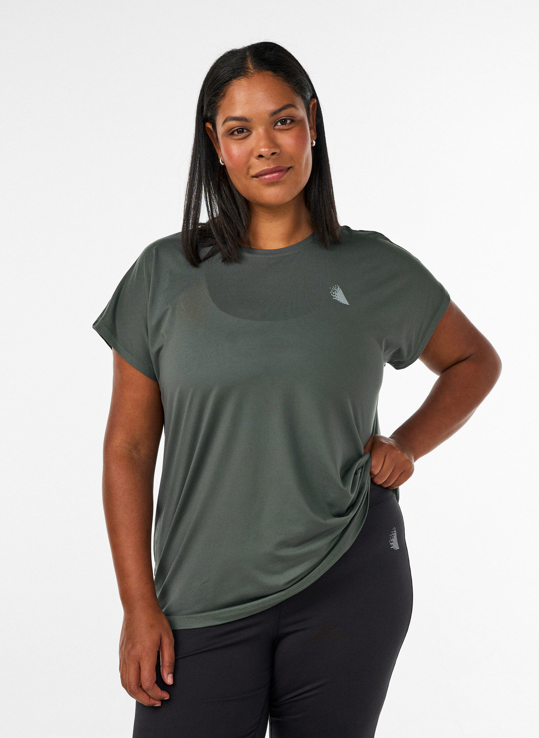 Einfarbiges Trainings-T-Shirt, Gr&uuml;n, Model