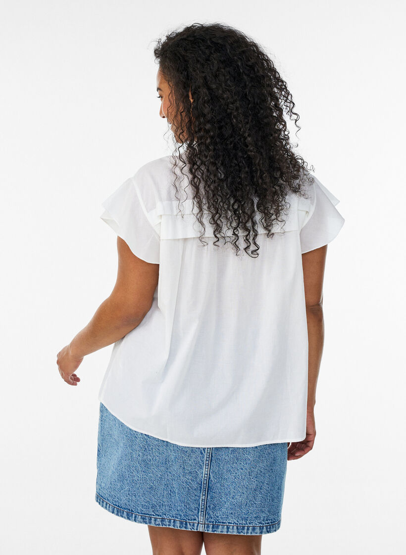 Chemisier sans manches &agrave; coupe &eacute;vas&eacute;e en coton, Blanc, Model image number 2