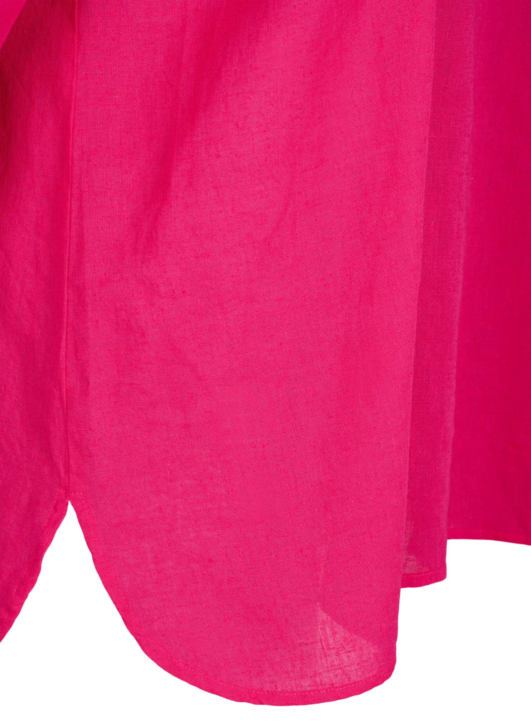 Zizzi Hemdbluse mit Knopfverschluss aus Baumwoll-Leinen-Gemisch, Bright Rose, Packshot image number 3