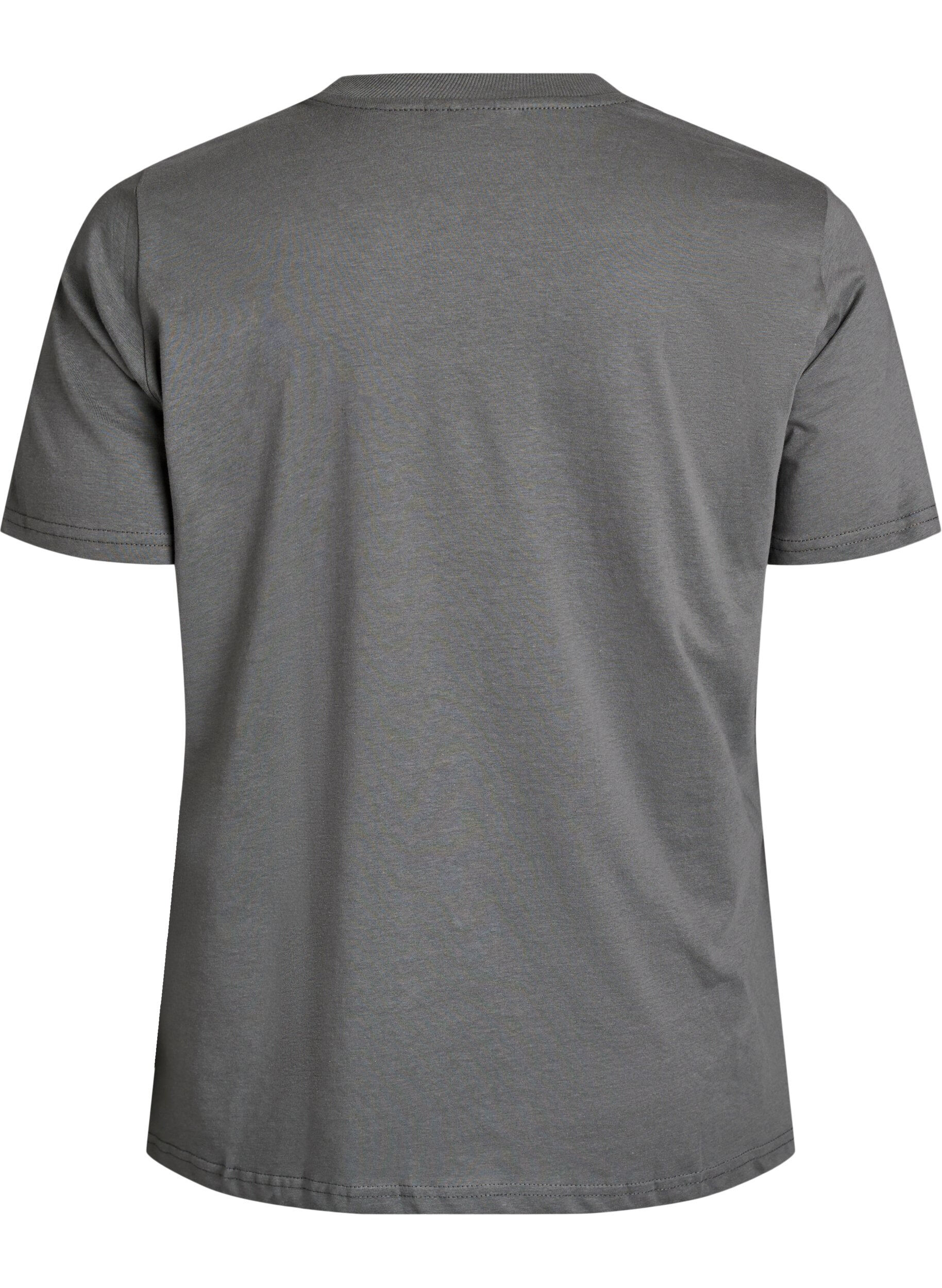 ZizziT-shirt basique en coton &agrave; col rond, Gris, Packshot image number 1