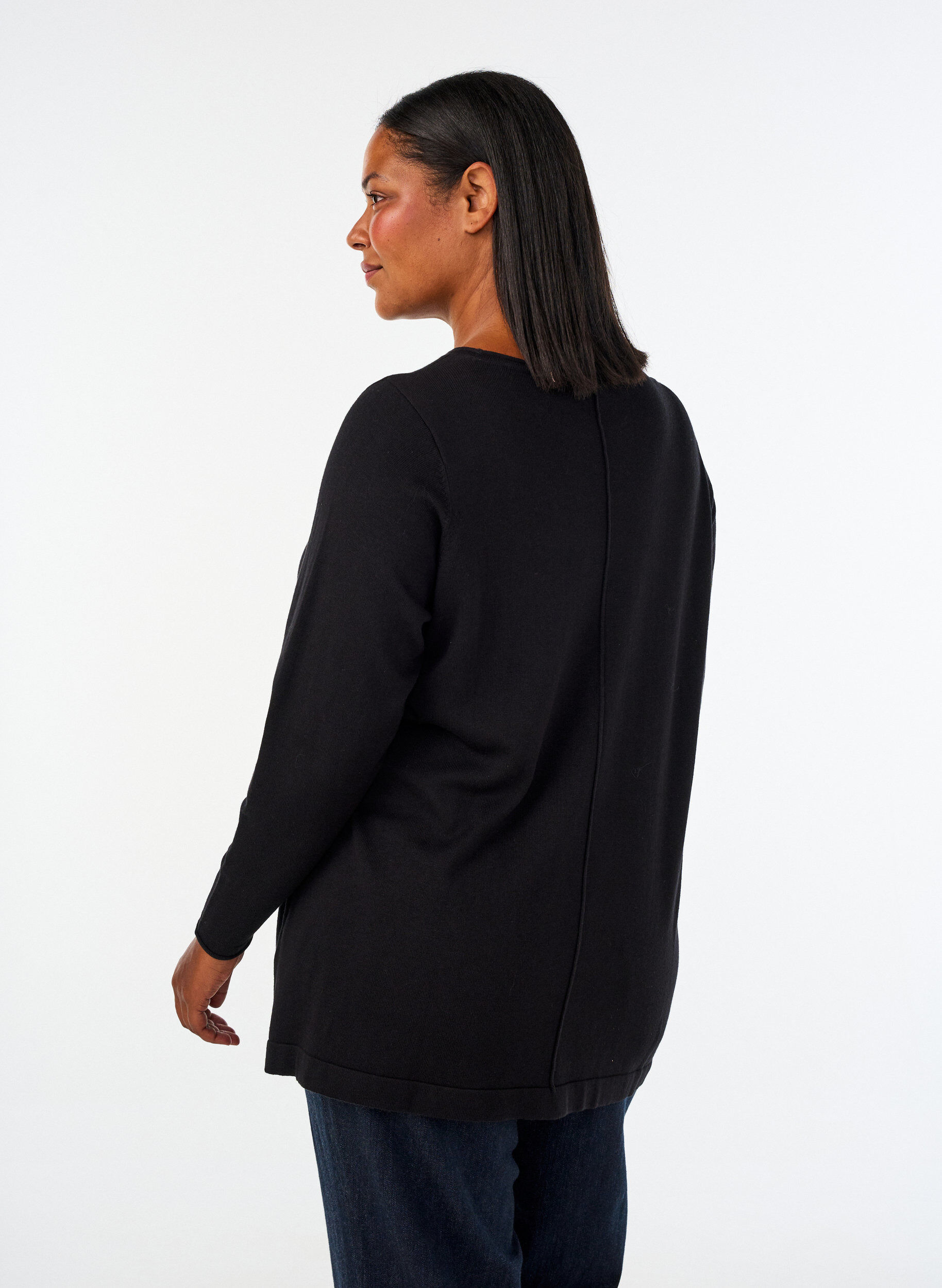 ZizziGestrickte Bluse aus Baumwoll-Viskose-Mischung, Schwarz, Model image number 2