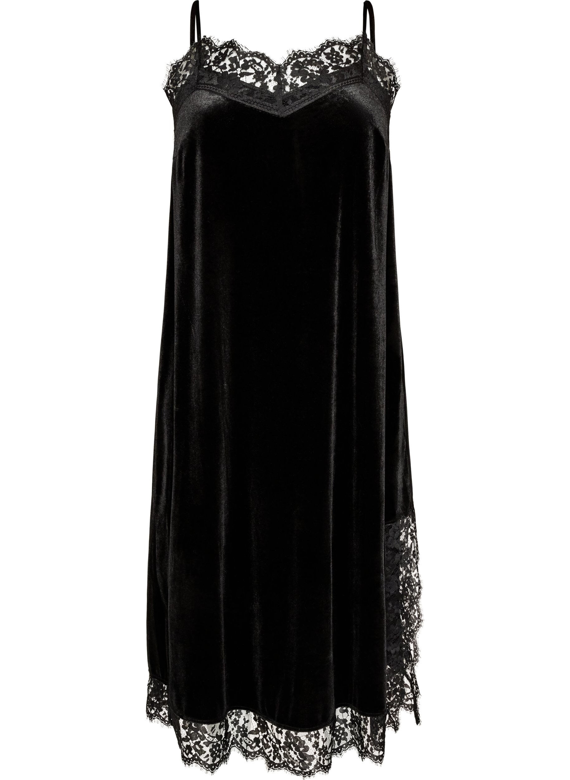 Samtkleid mit Spitze und Seitenschlitz