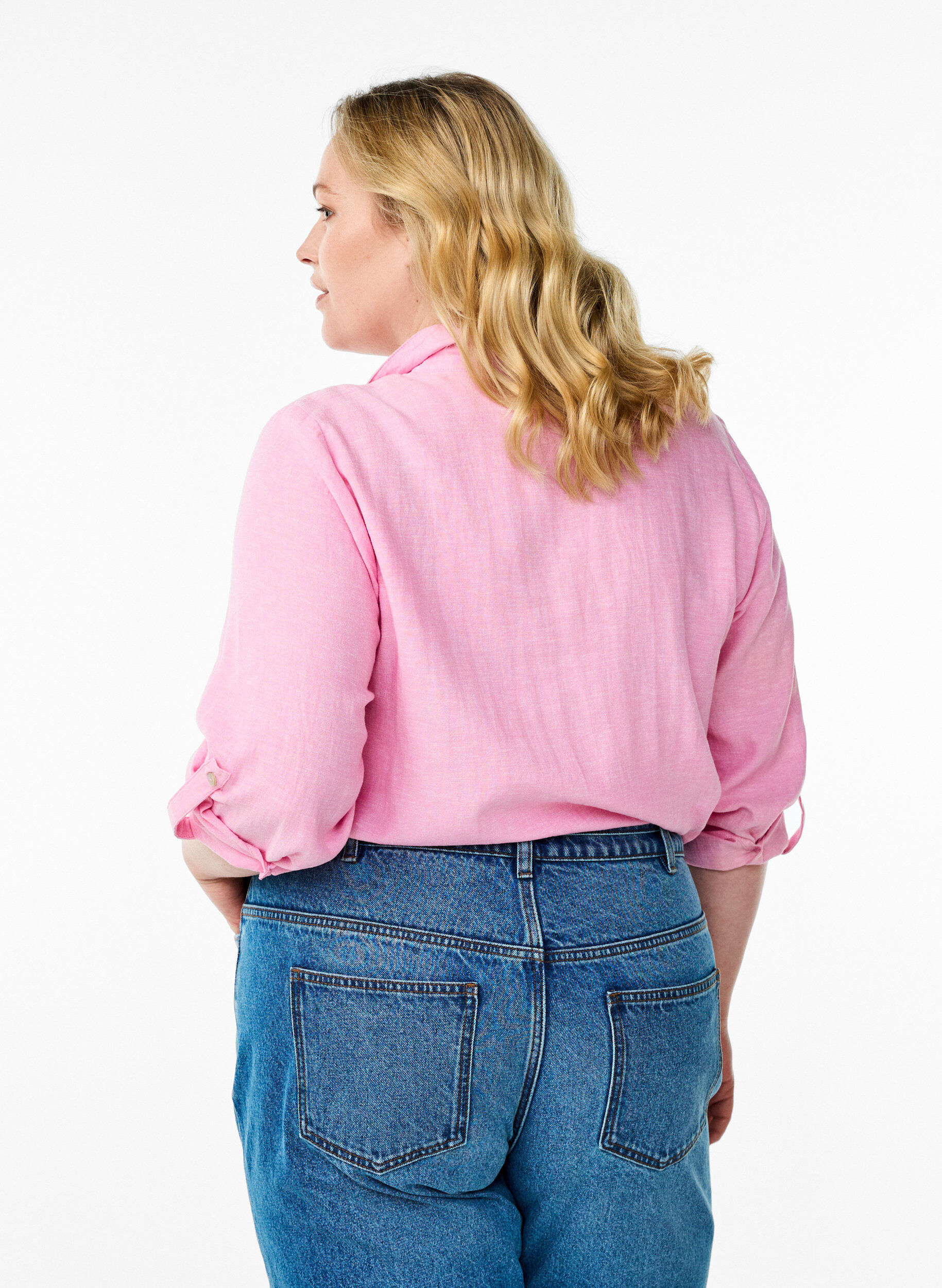 Zizzi Bluse aus Leinen und Viskose mit 3/4-&Auml;rmeln, Pink, Model image number 2