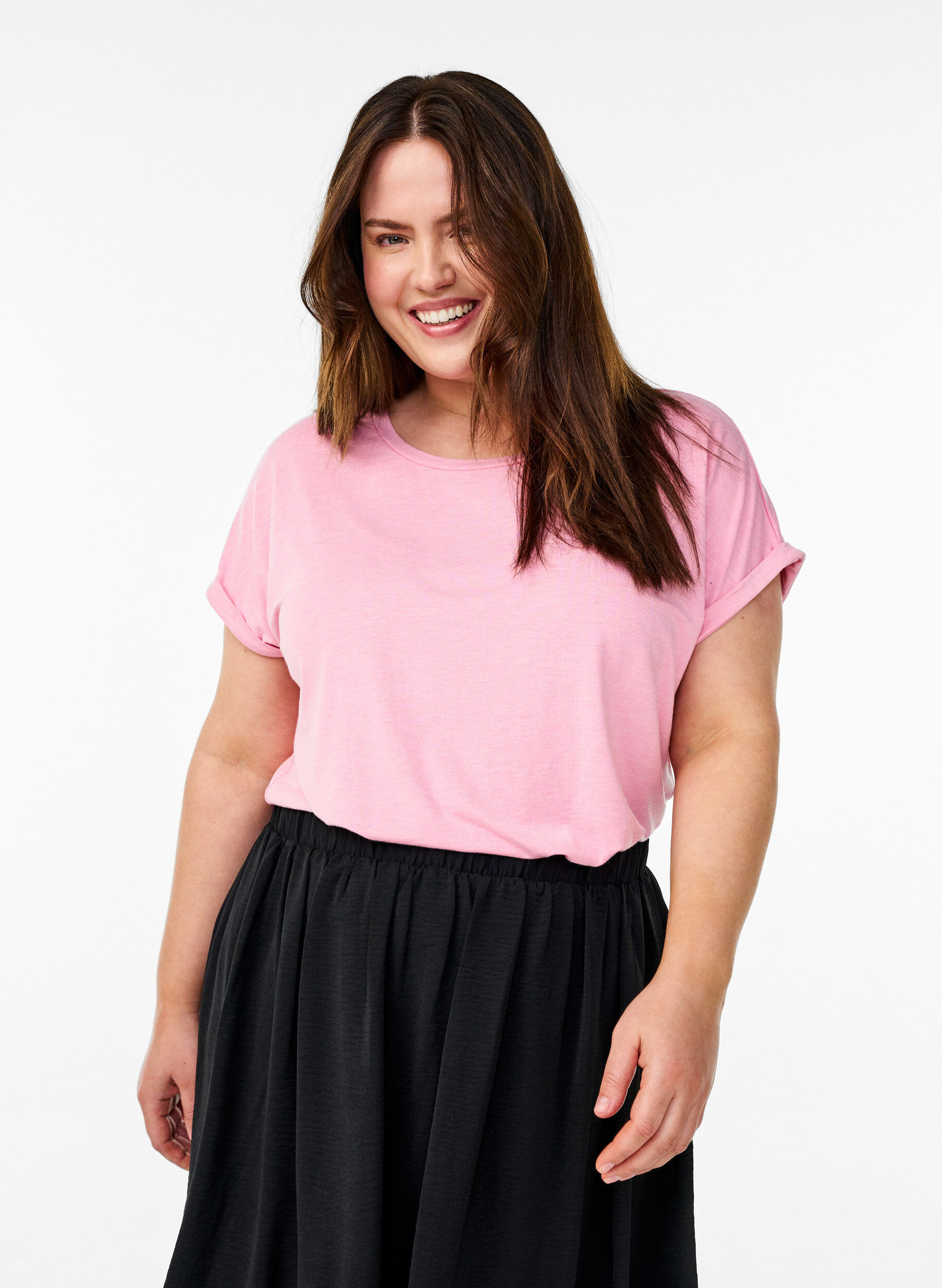 Zizzi Lockeres T-Shirt mit Rundhalsausschnitt, Pink, Model image number 0