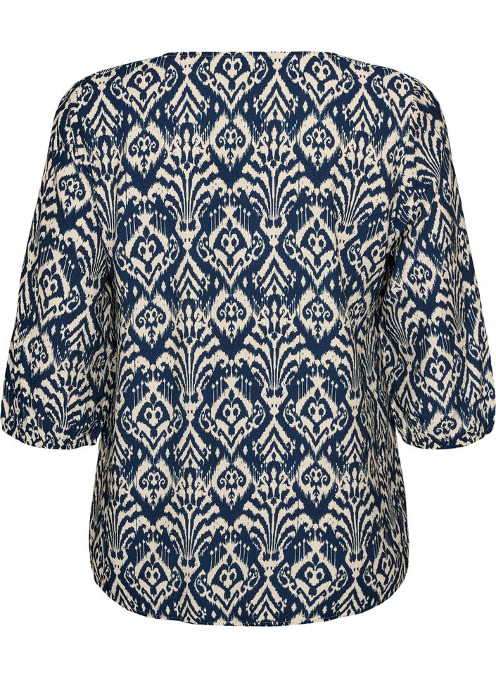 Blouse imprim&eacute;e en viscose avec manches 3/4, Bleu, Packshot image number 1