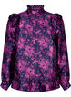  Geblümte Jacquard-Bluse mit Rüschendetails, Dark Blue Pink, Packshot image number 0