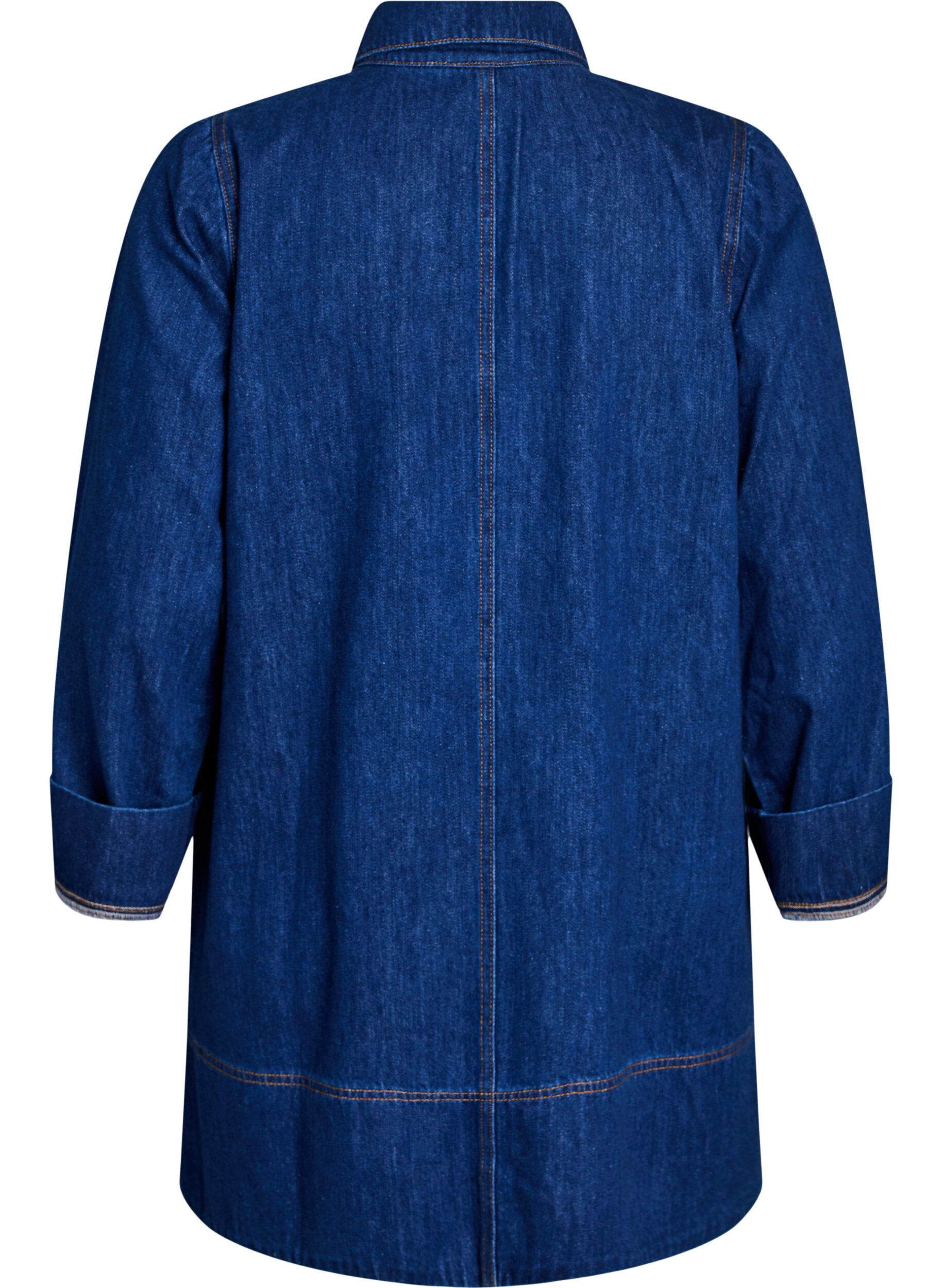 Zizzi Kurzes Jeanskleid mit Kragen und Knopfleiste, Blau, Packshot image number 1