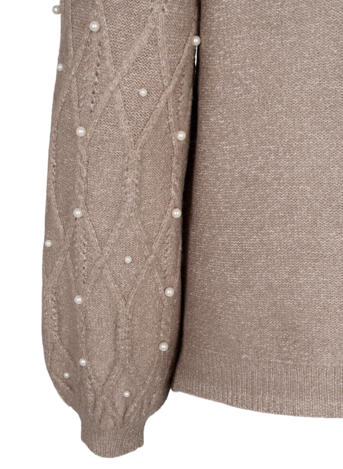 Pull en tricot avec motif et perles, Desert Taupe Mel., Packshot image number 3