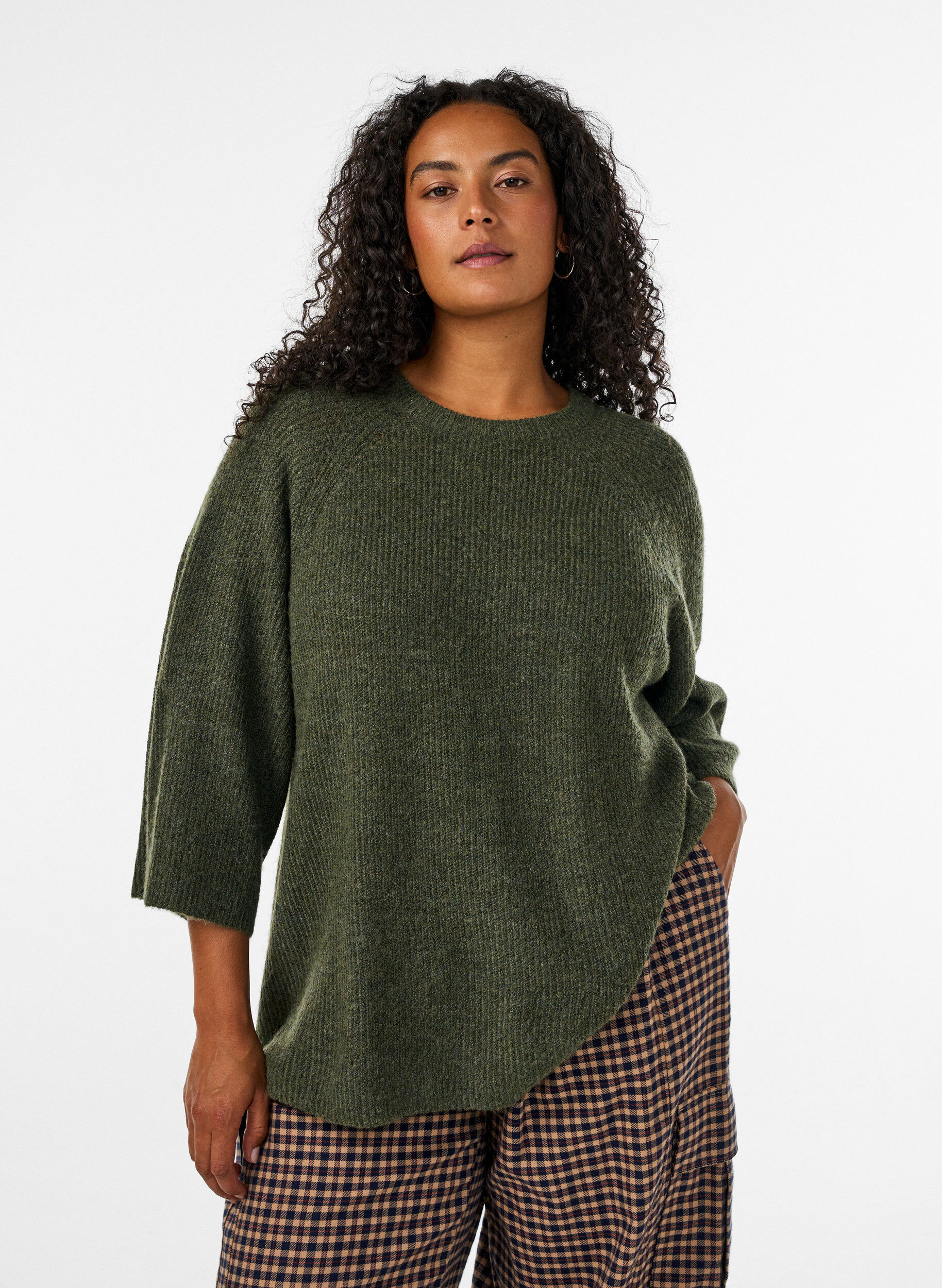 Pull c&ocirc;tel&eacute; &agrave; manches 3/4, Vert, Model
