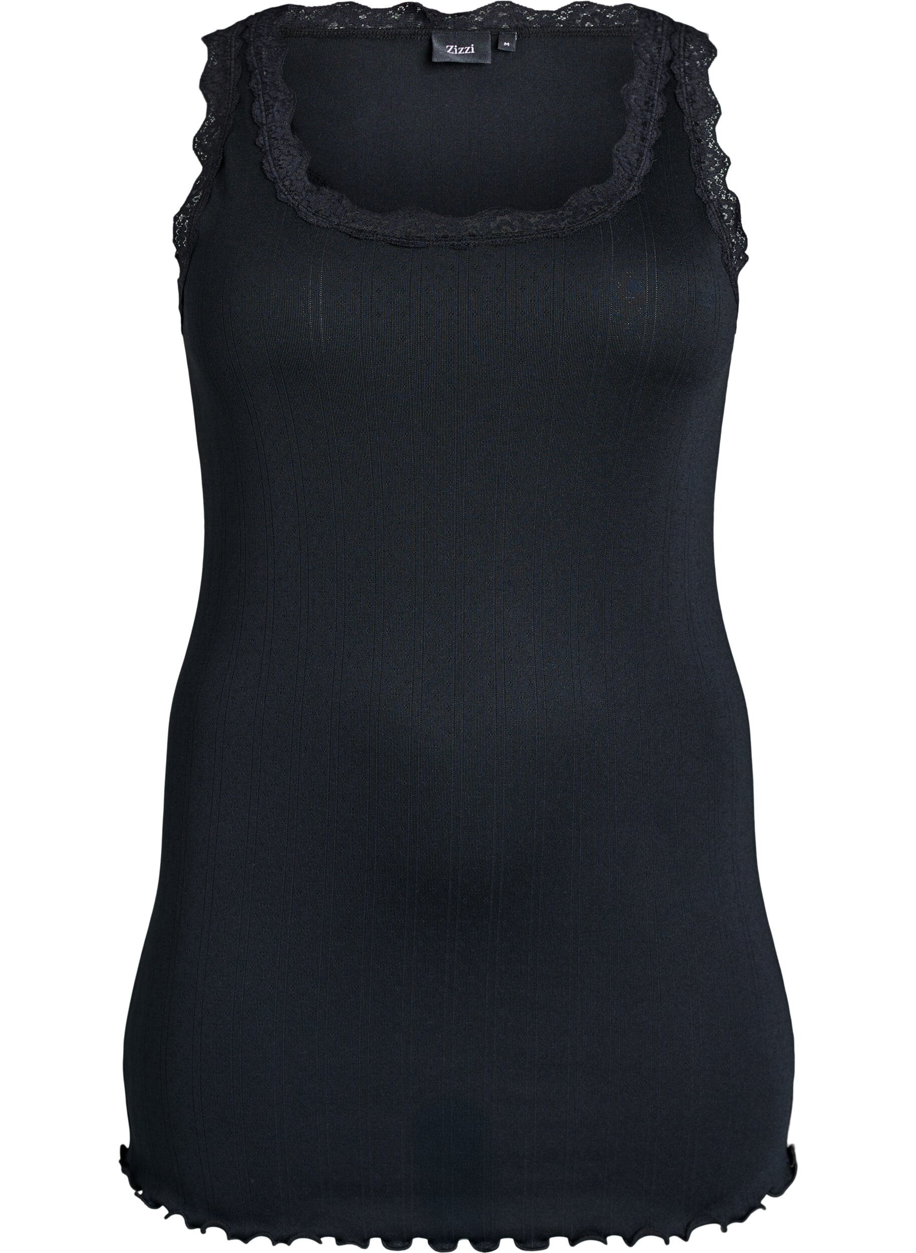 Zizzi Tanktop mit Spitzen und Lochstickerei, Schwarz, Packshot image number 0