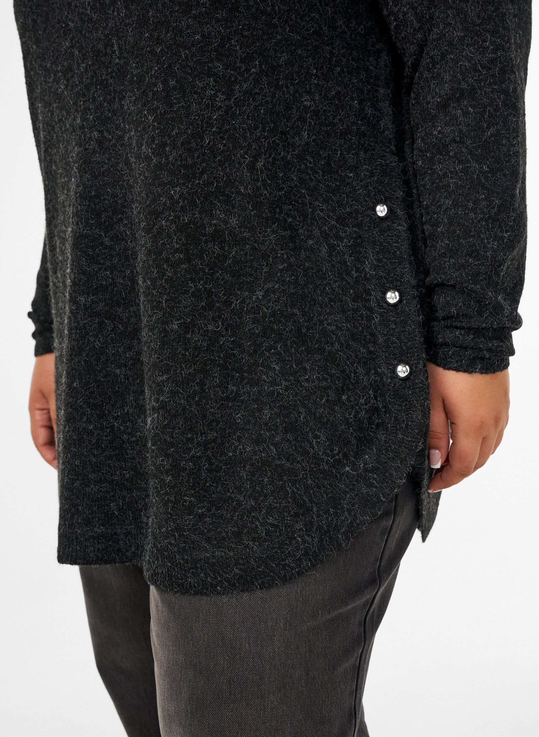 ZizziBlouse longue en maille avec boutons boule, Gris anthracite, Model image number 3