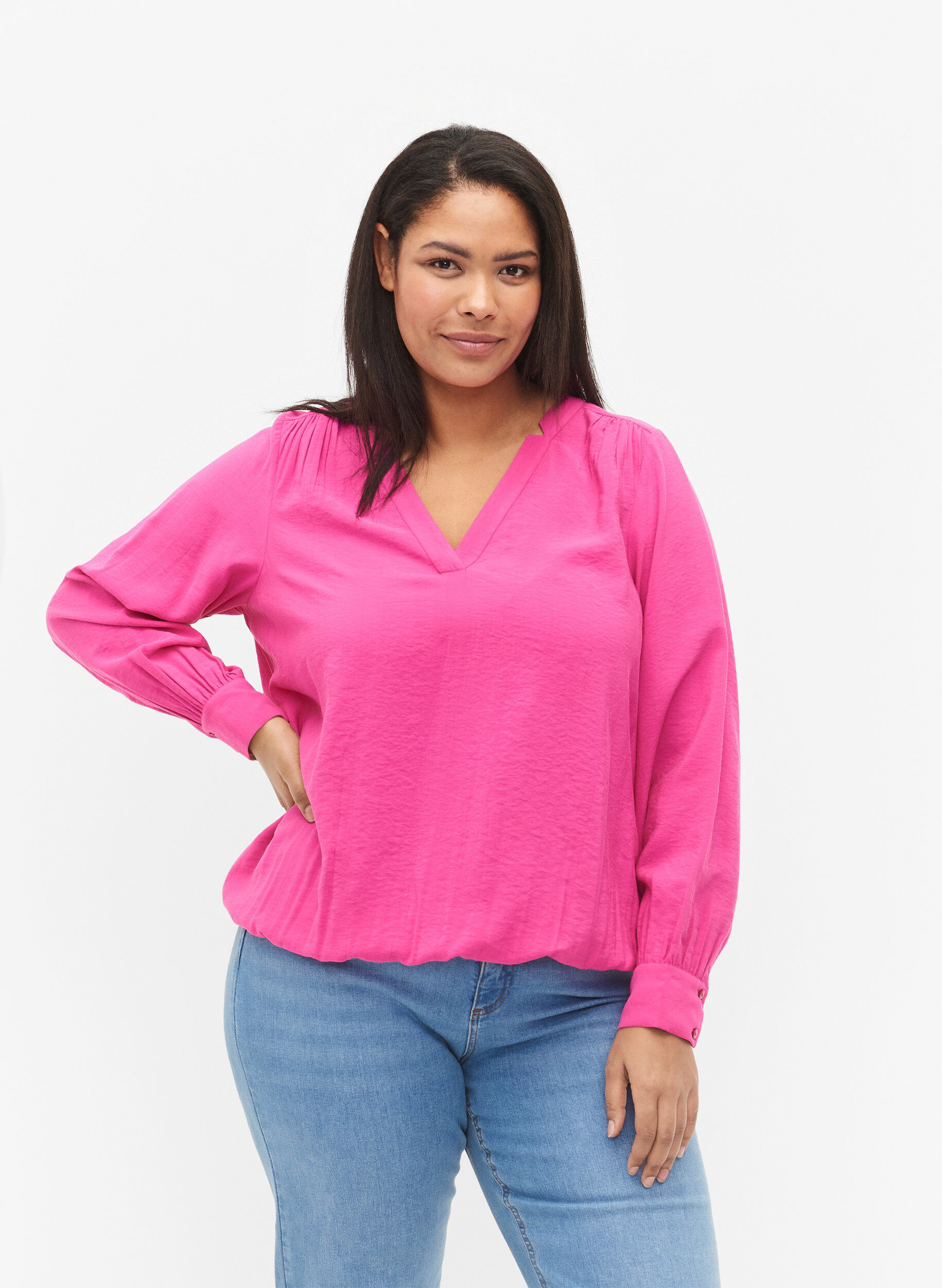 Zizzi Blouse en viscose avec col en V, Raspberry Rose, Model image number 0