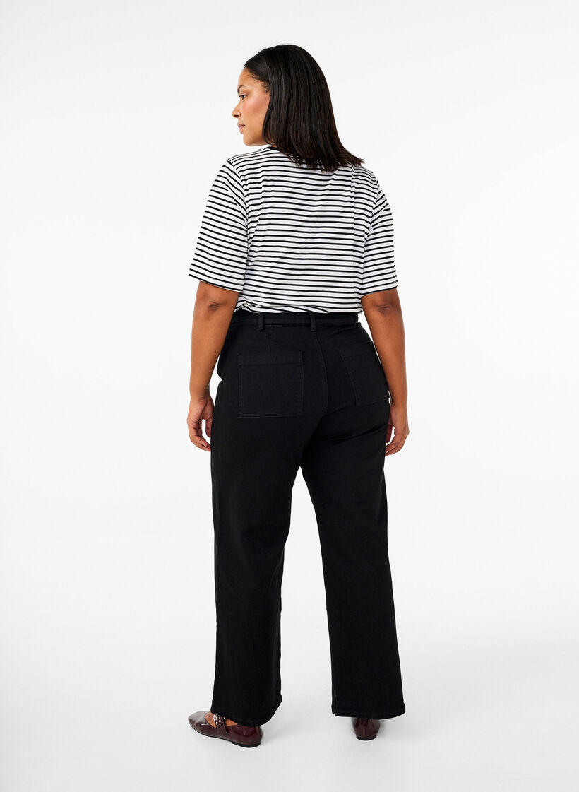 Jeans mit hoher Taille und weitem Bein, Schwarz, Model image number 1