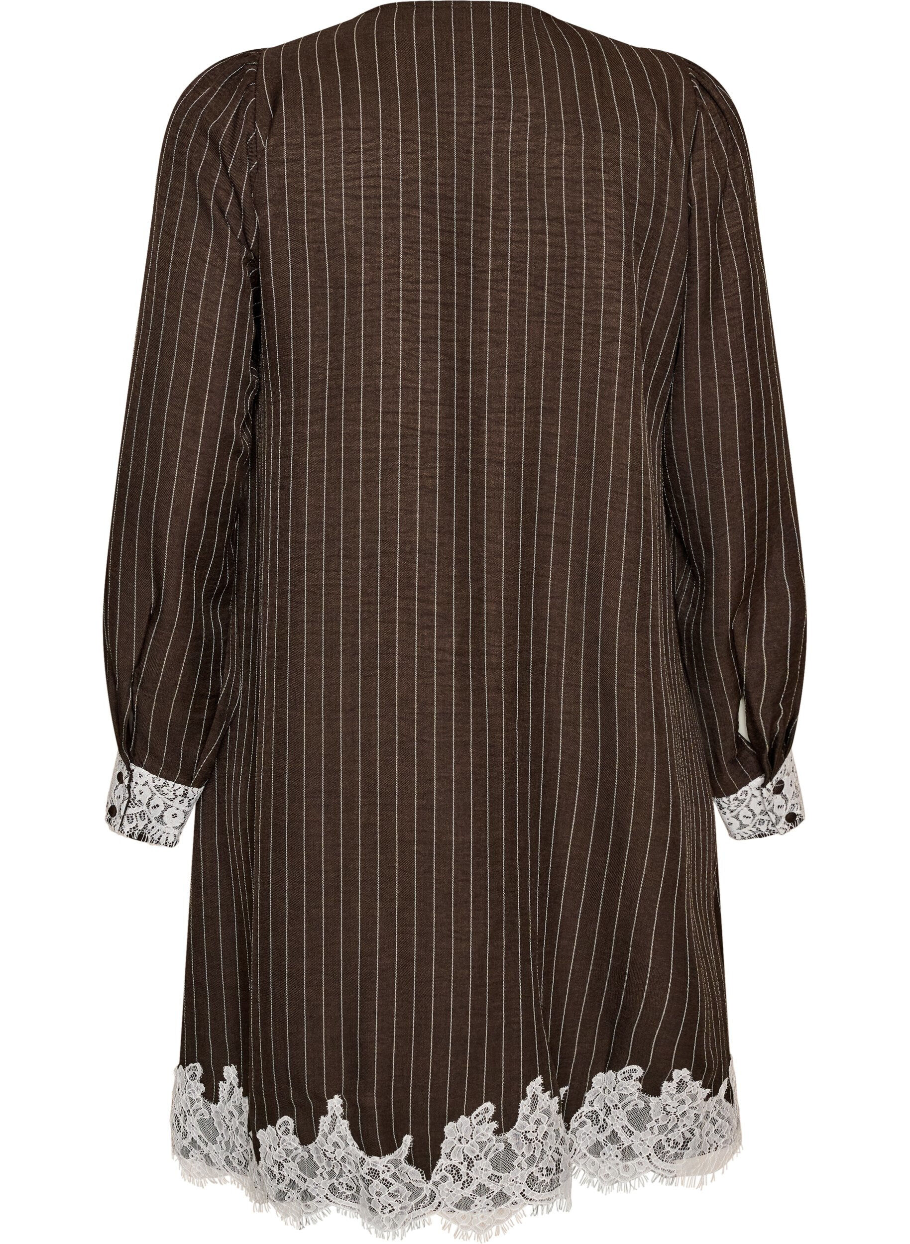 ZizziKnielanges Kleid mit Nadelstreifen und Spitzenbesatz, Braun, Packshot image number 1