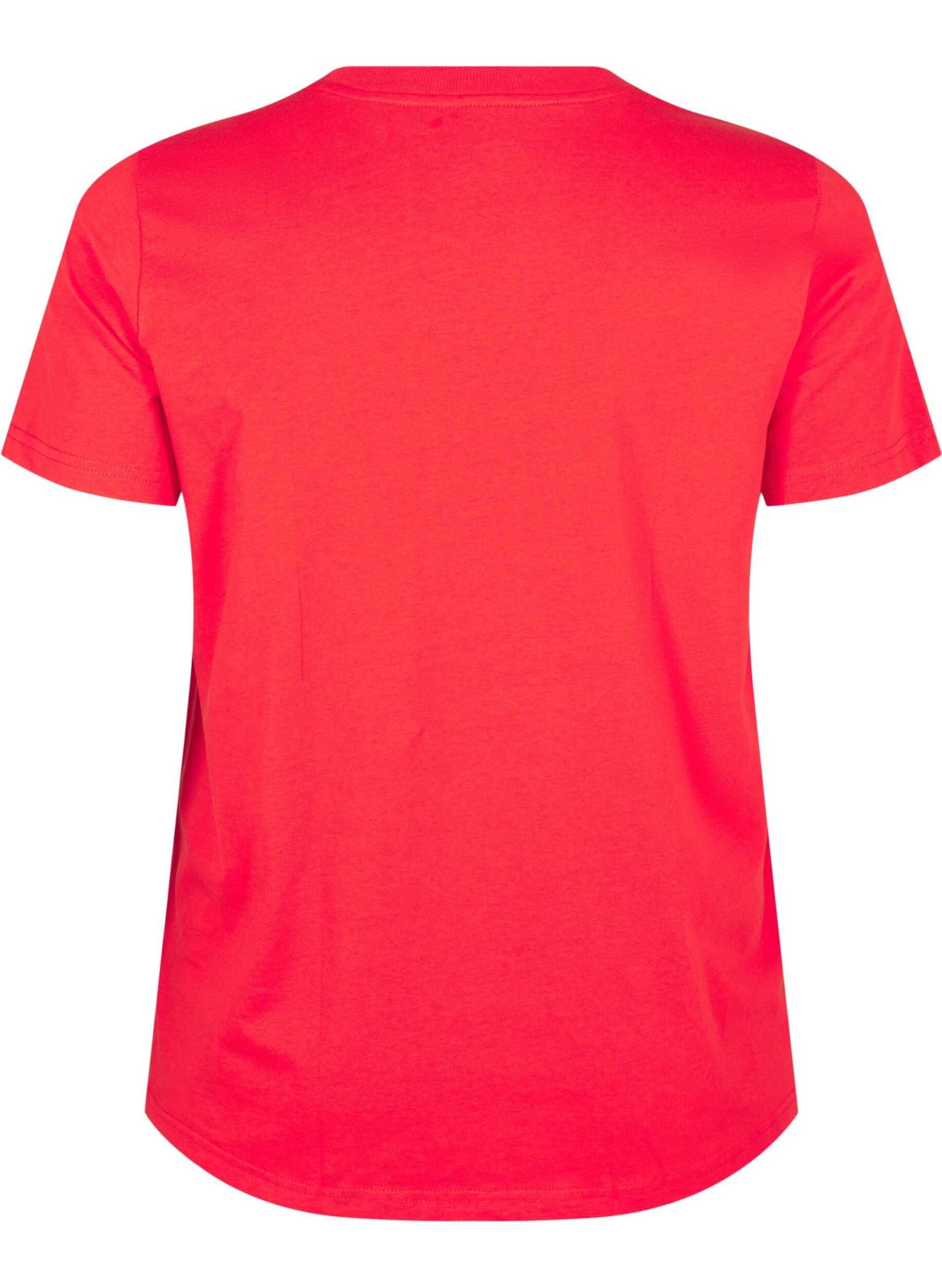 Zizzi Basic-T-Shirt aus Baumwolle mit Rundhalsausschnitt, Rot, Packshot image number 1