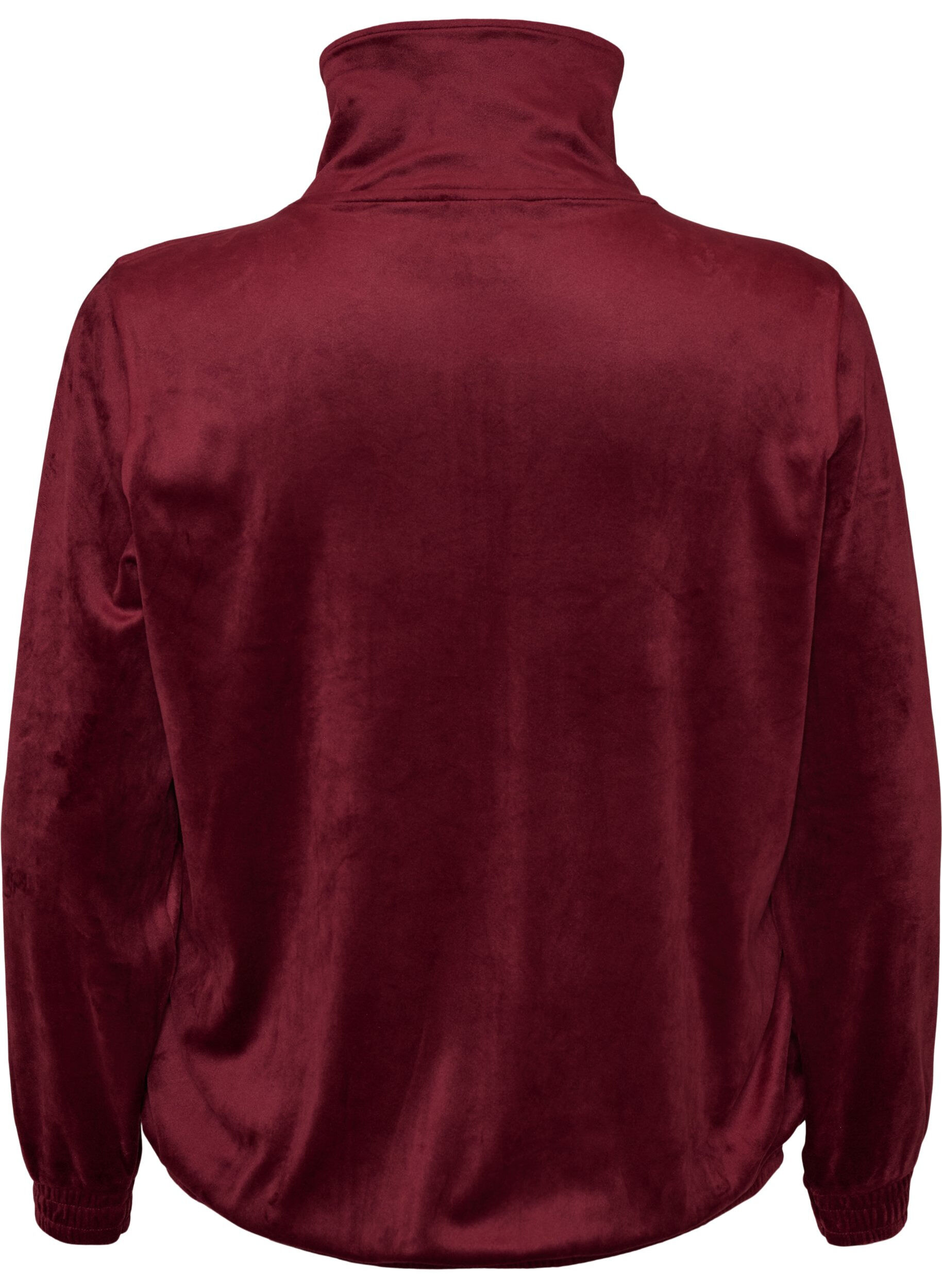 ZizziCardigan en velours doux avec fermeture zipp&eacute;e et col montant, Bordeaux, Packshot image number 1
