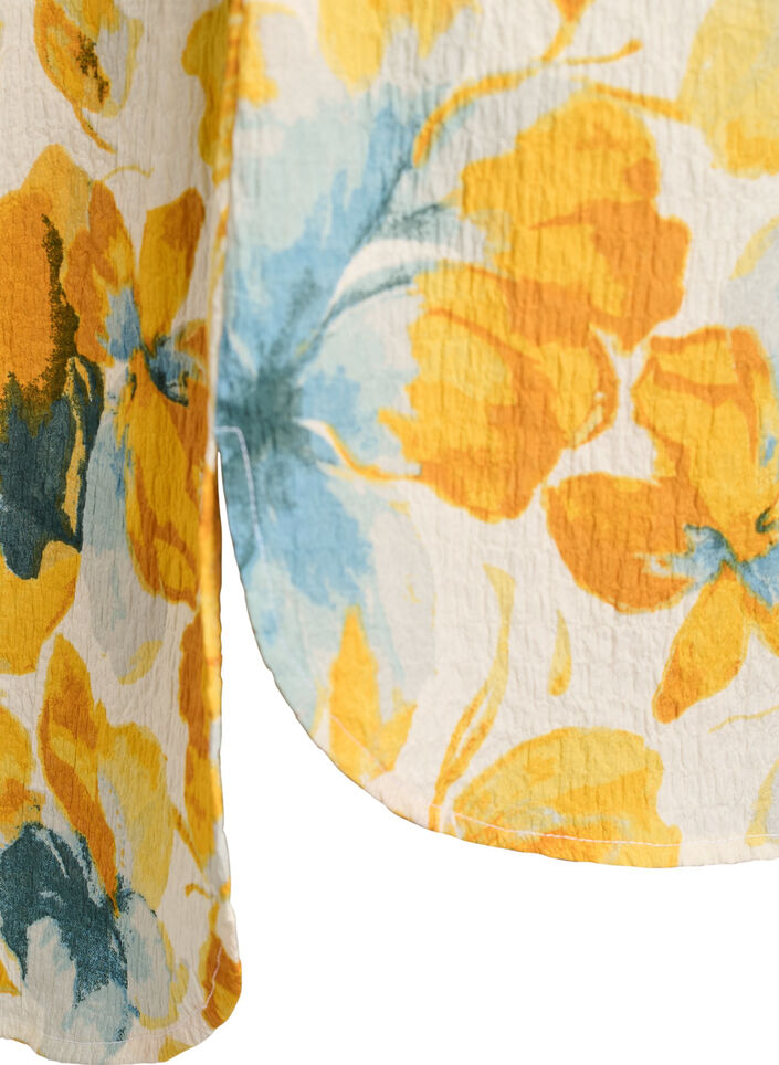 Robe courte avec texture froiss&eacute;e et manches courtes, Jaune, Packshot image number 3
