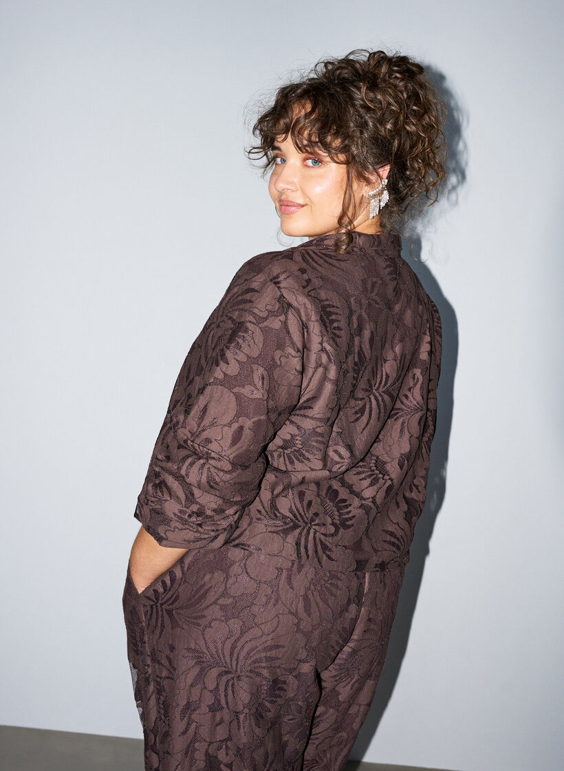 Bomber en jacquard floral, Marron, Model image number 2